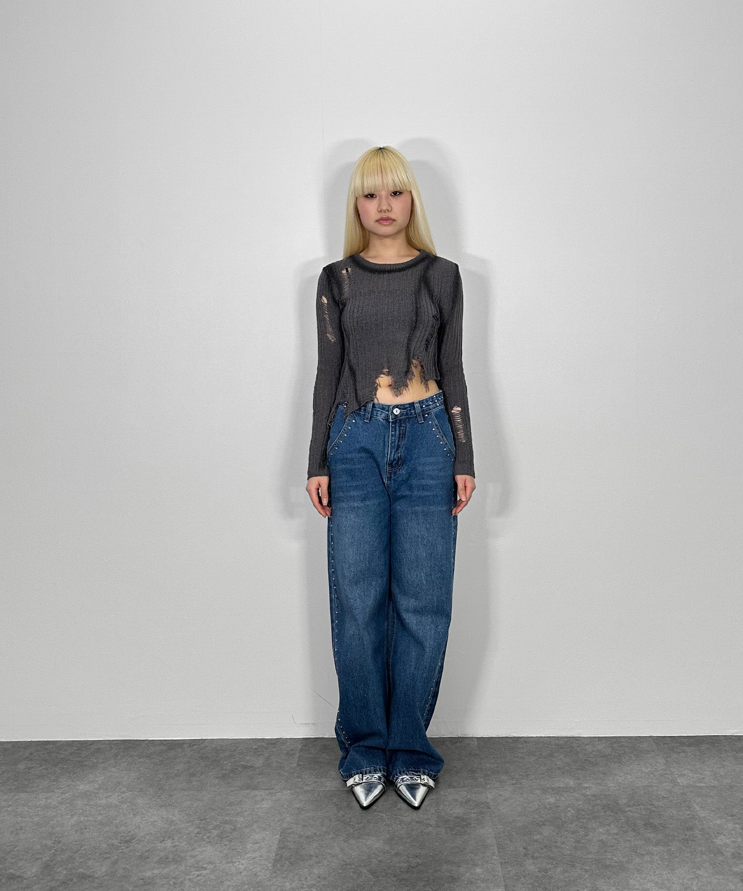 アシンメトリーダメージニット