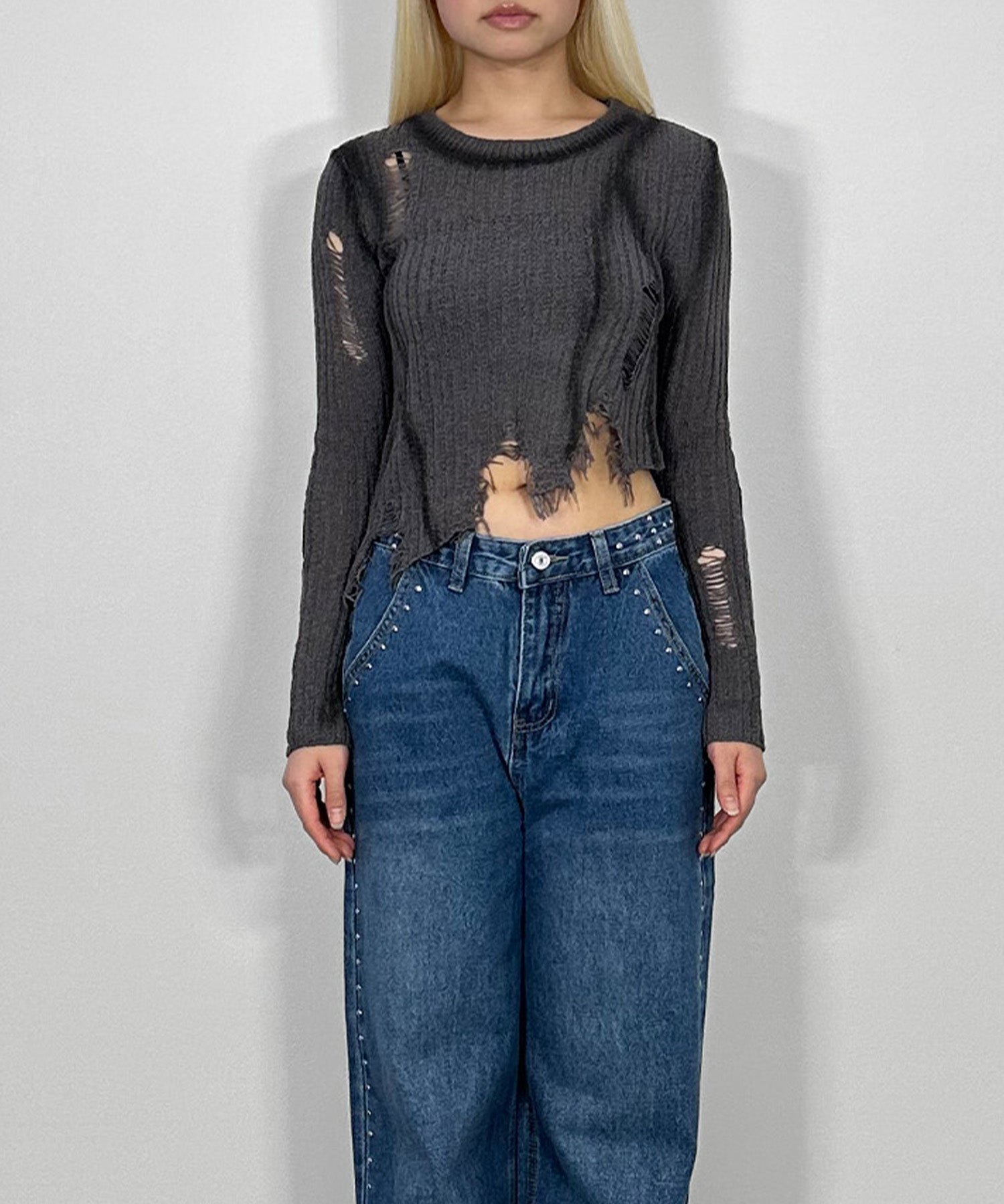 アシンメトリーダメージニット