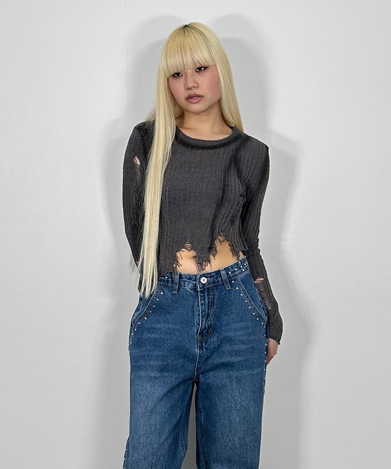 アシンメトリーダメージニット