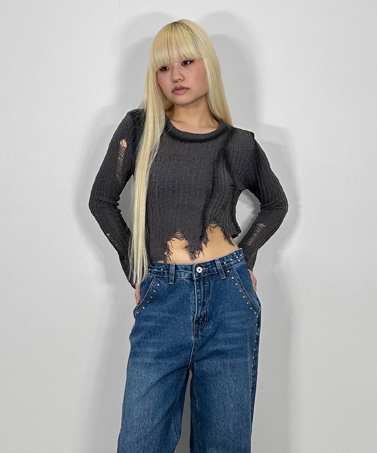 アシンメトリーダメージニット