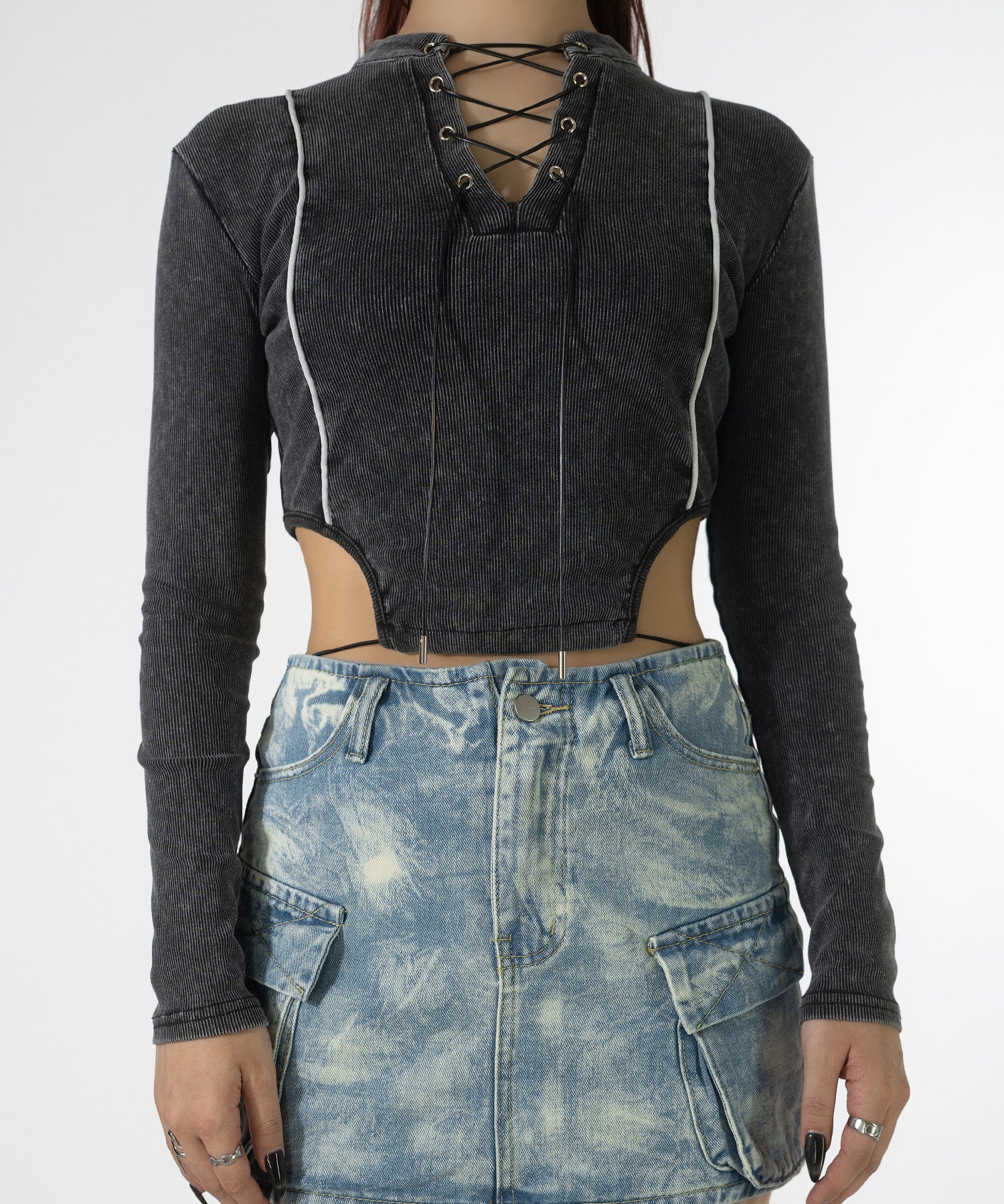 ウォッシュドレースアップトップス