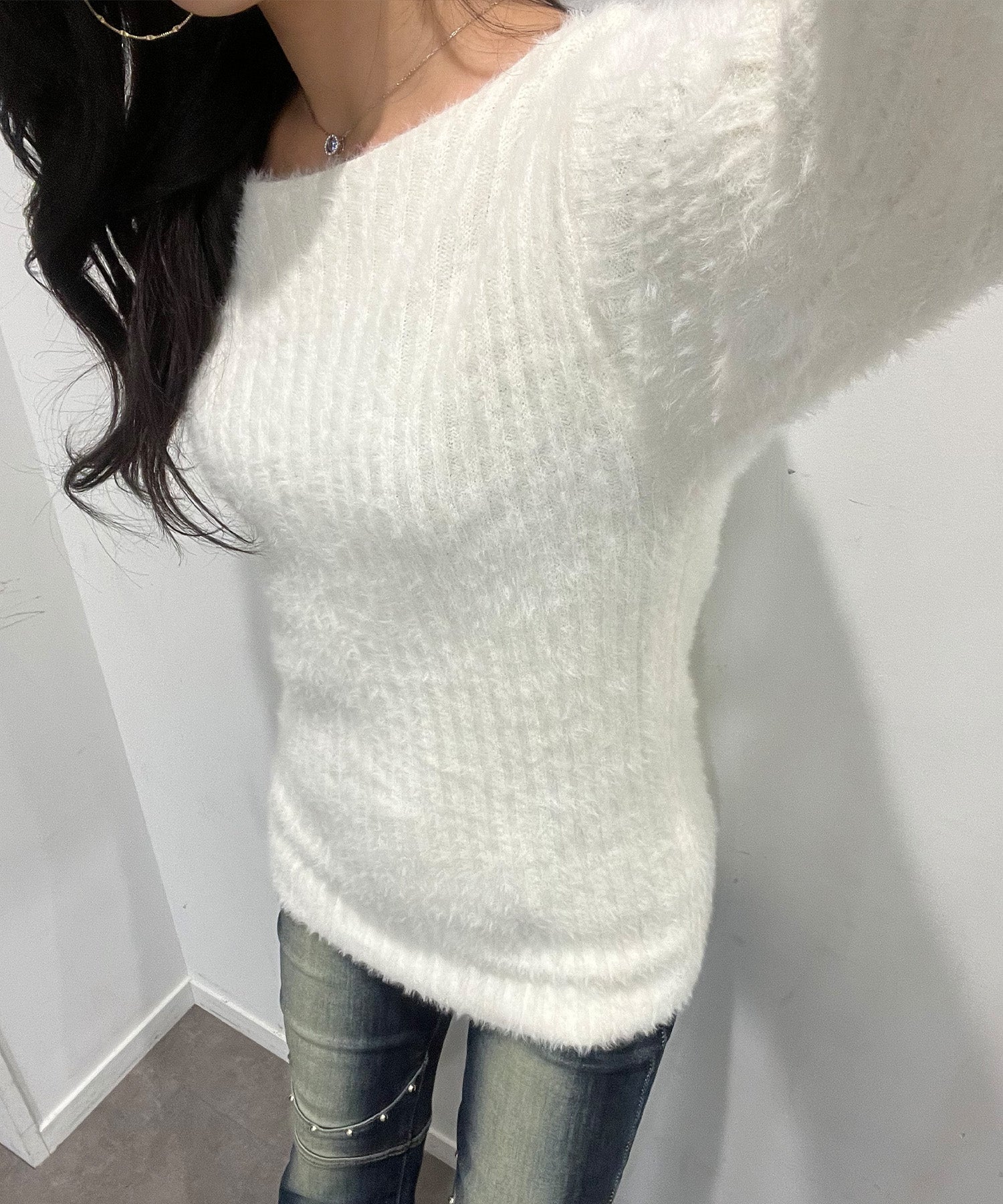 アンゴラ風ロングニットセーター