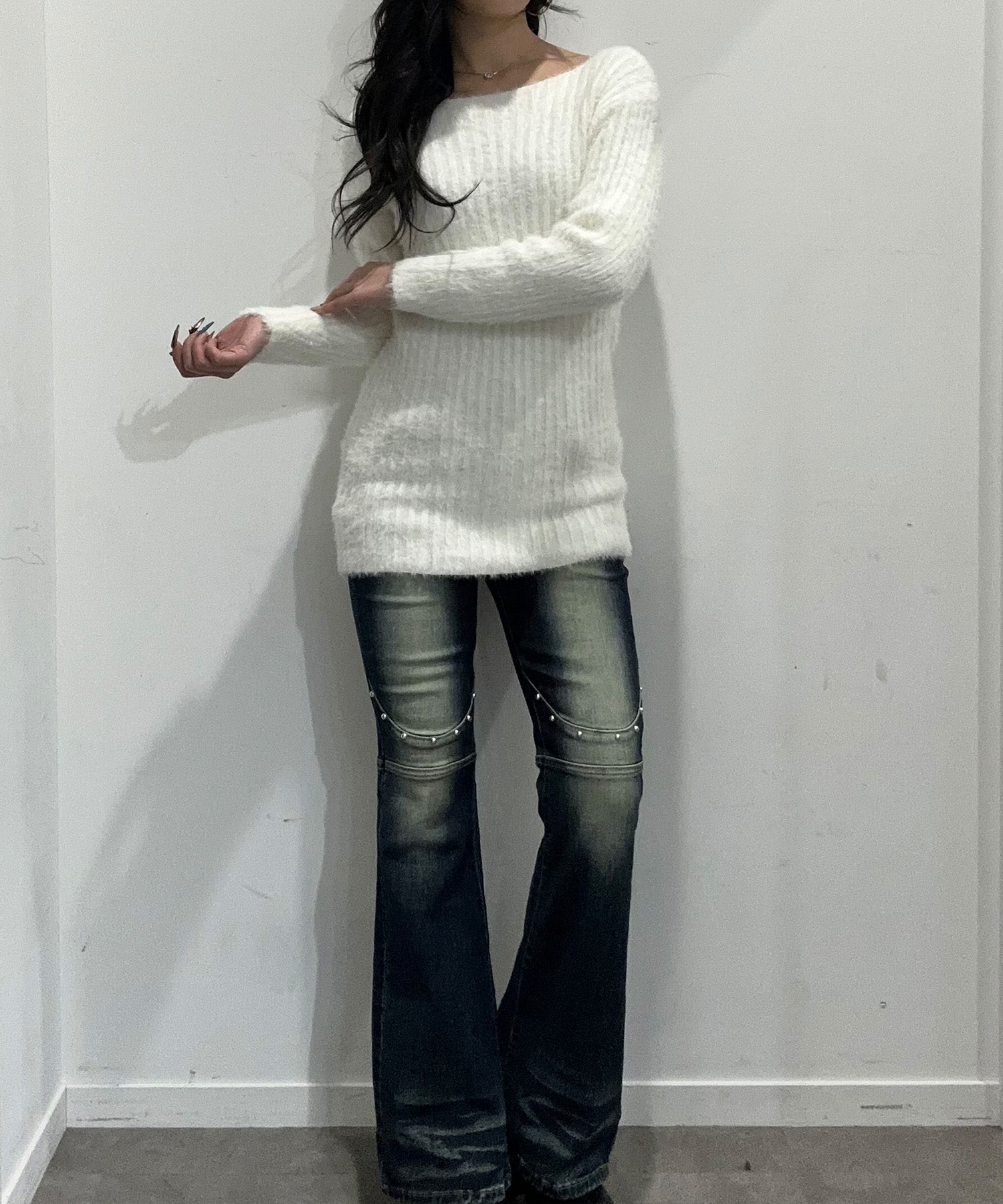 アンゴラ風ロングニットセーター