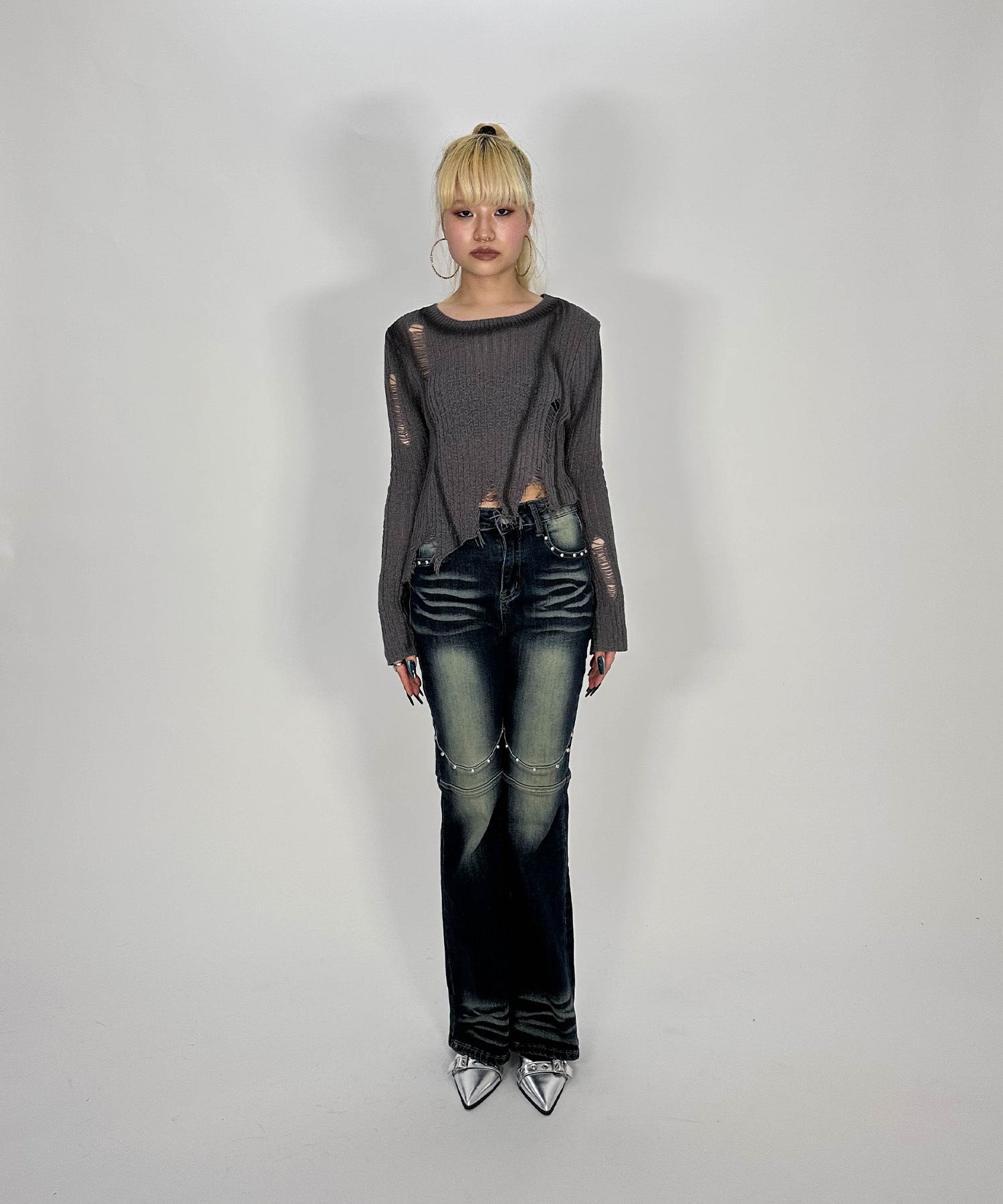 アシンメトリーダメージニット