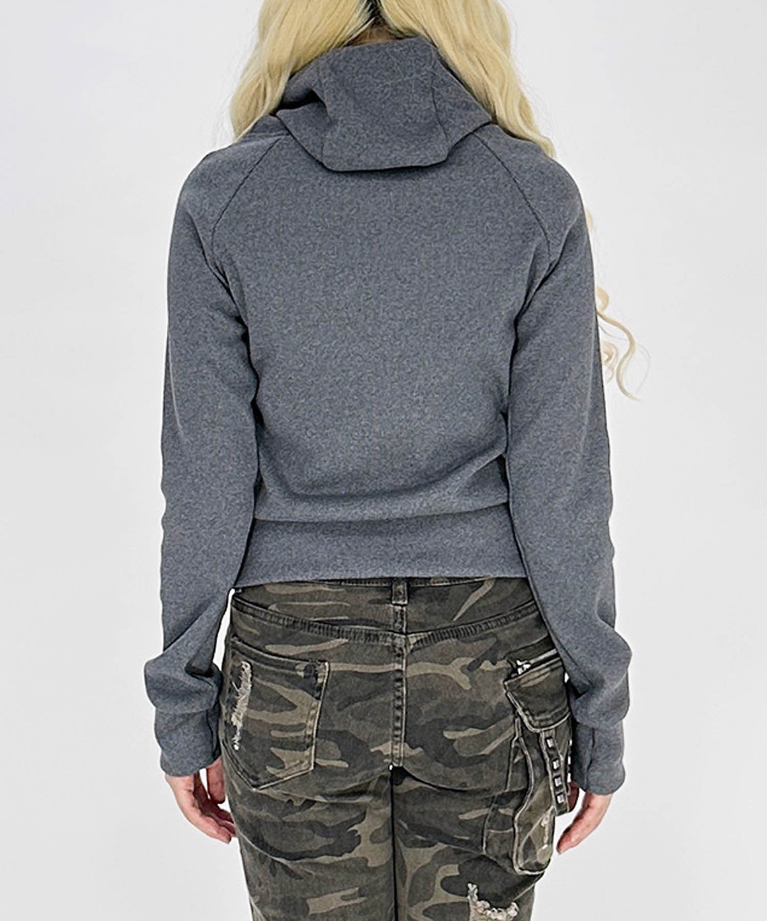 スタッズリブフードパーカー