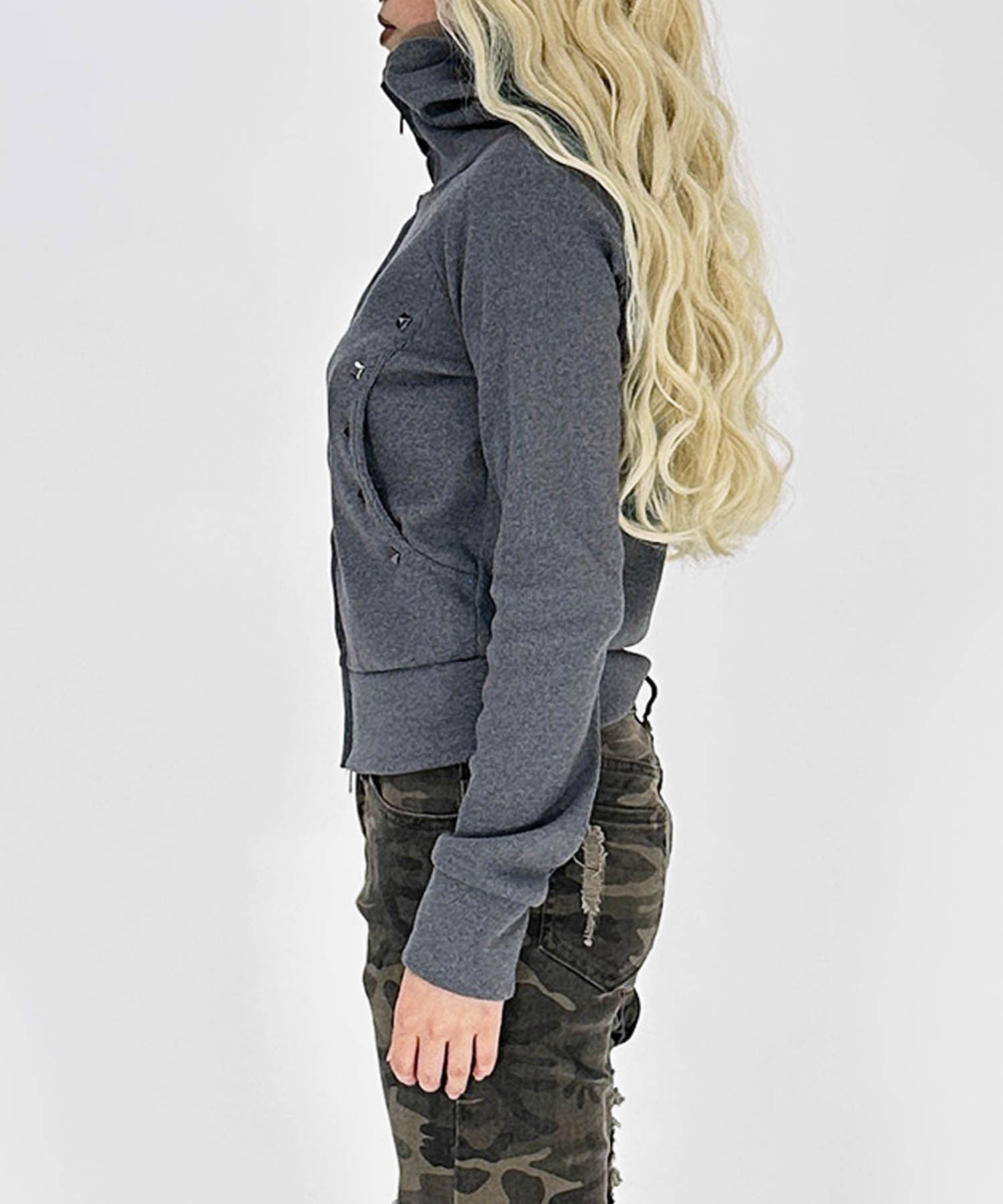 スタッズリブフードパーカー