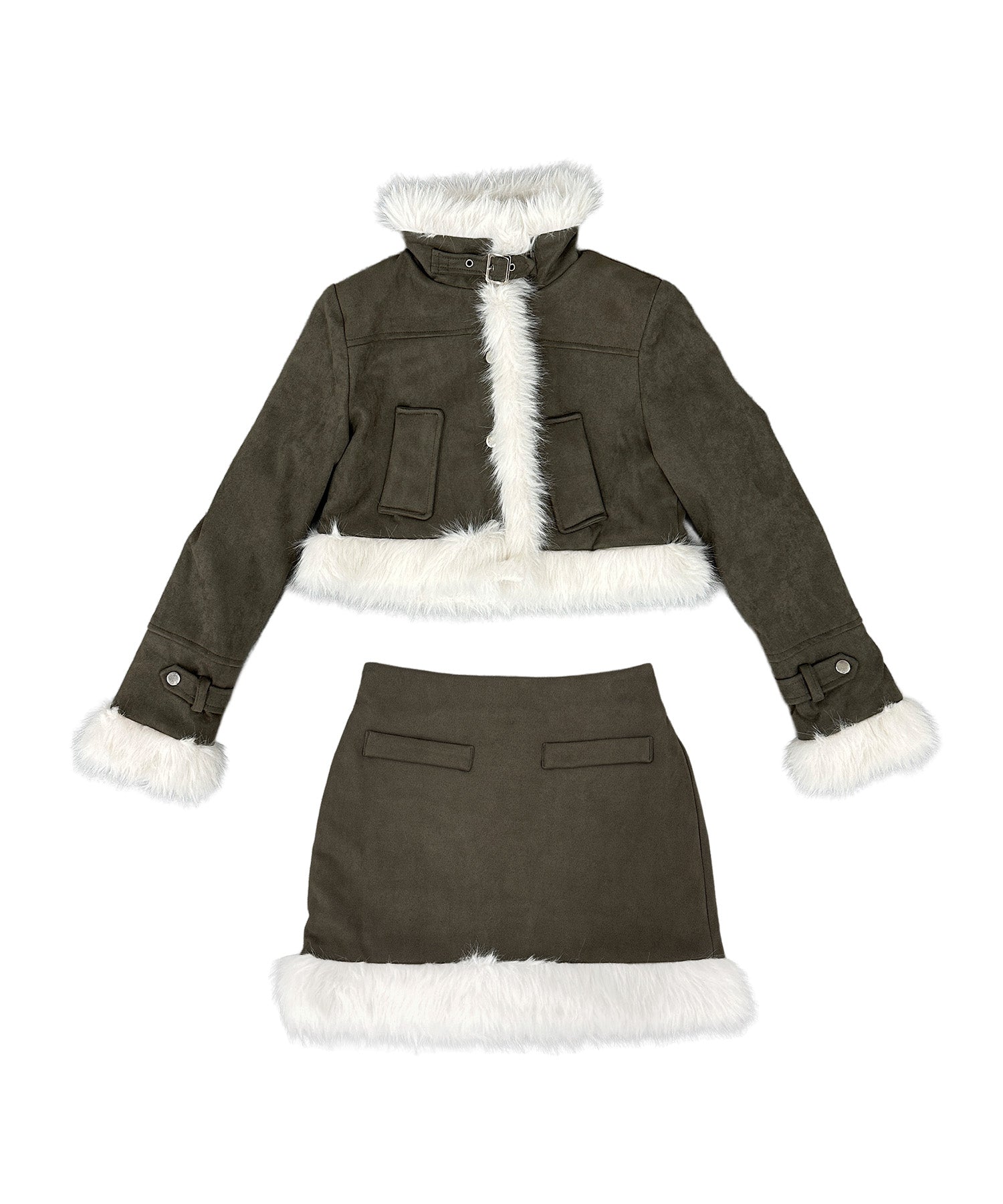 スウェードフェイクファーセットアップ