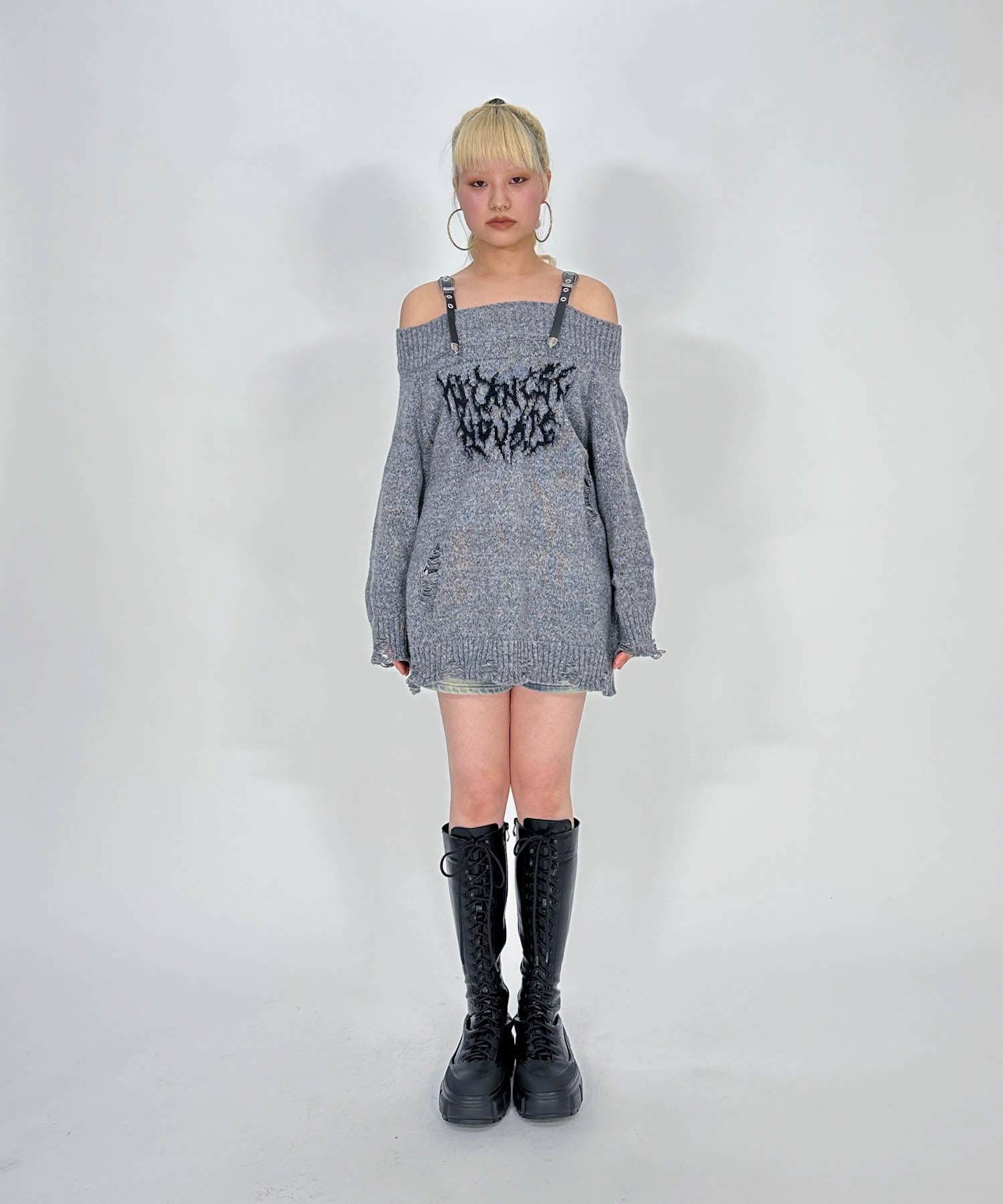 ショルダーベルトダメージニット