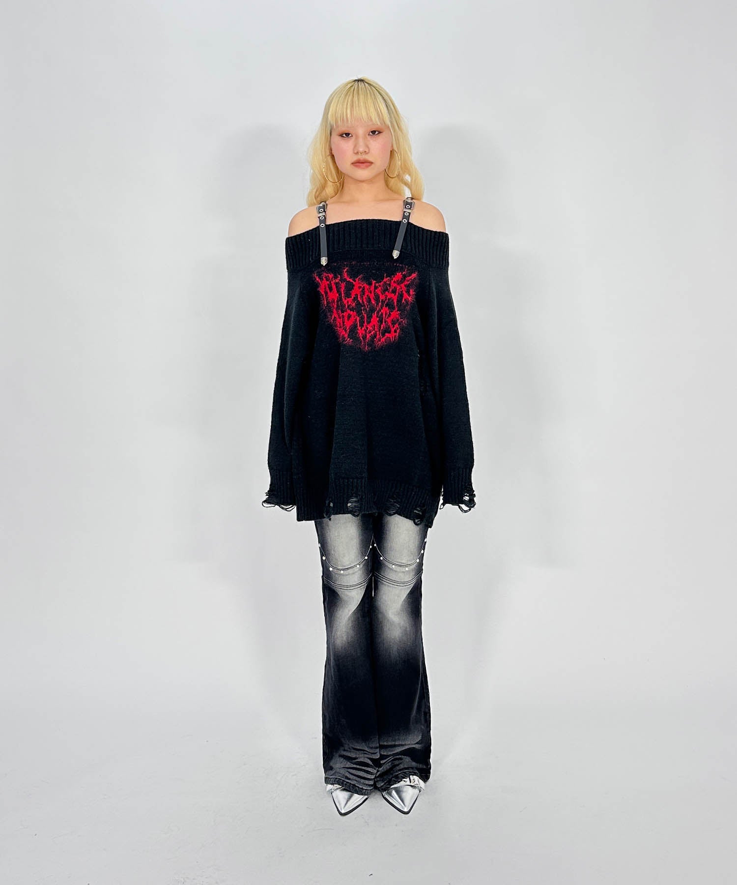 ショルダーベルトダメージニット