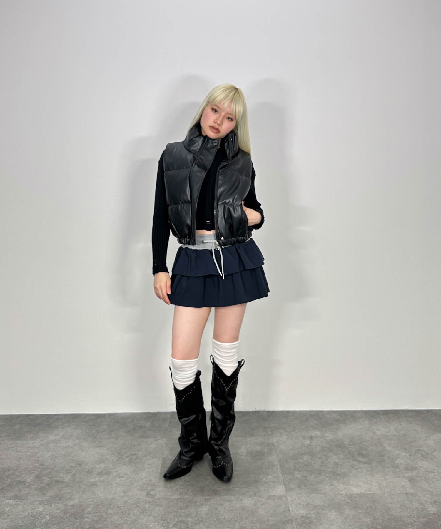 バイカラーフリルスウェットミニスカート