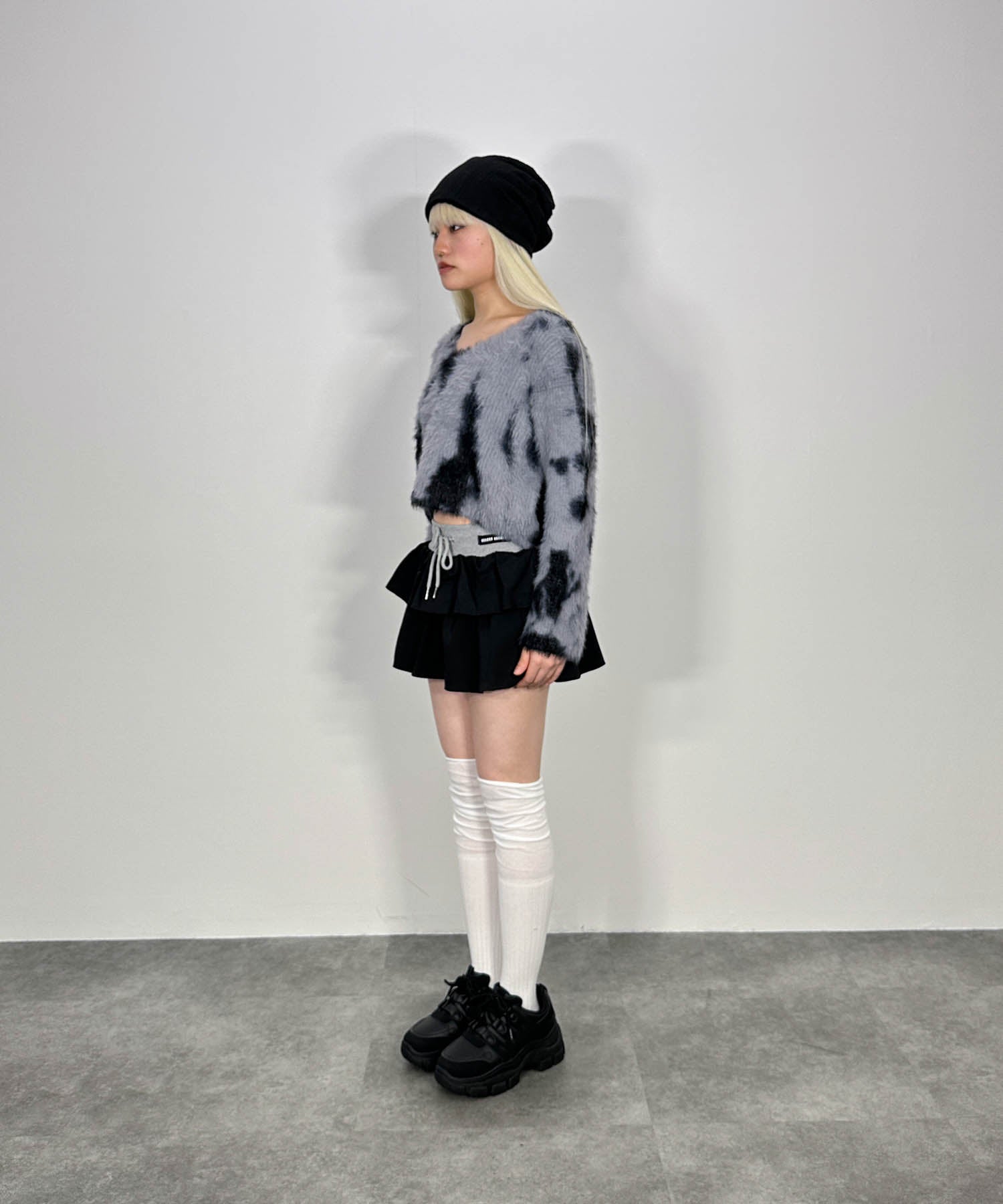 バイカラーフリルスウェットミニスカート