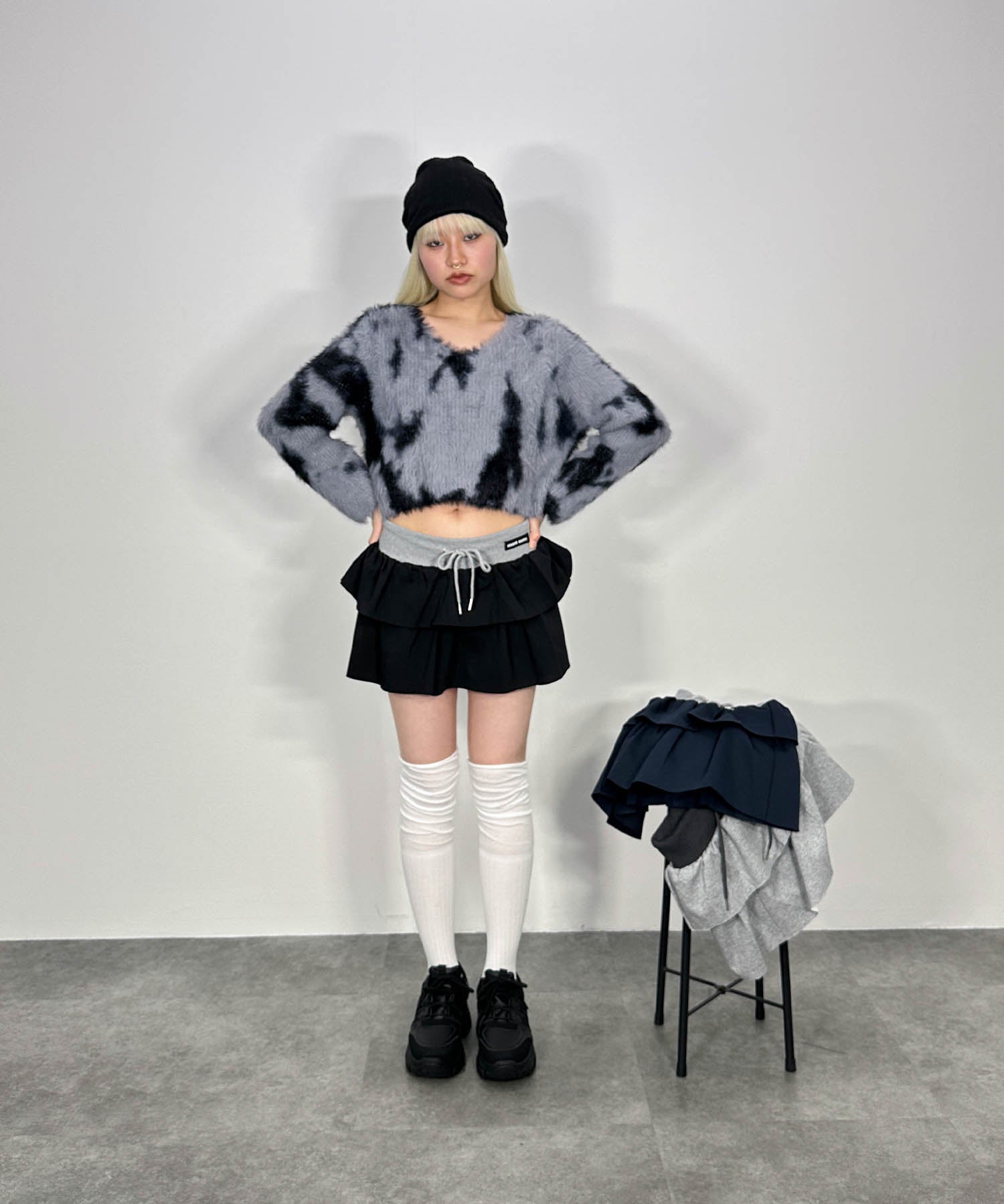 バイカラーフリルスウェットミニスカート