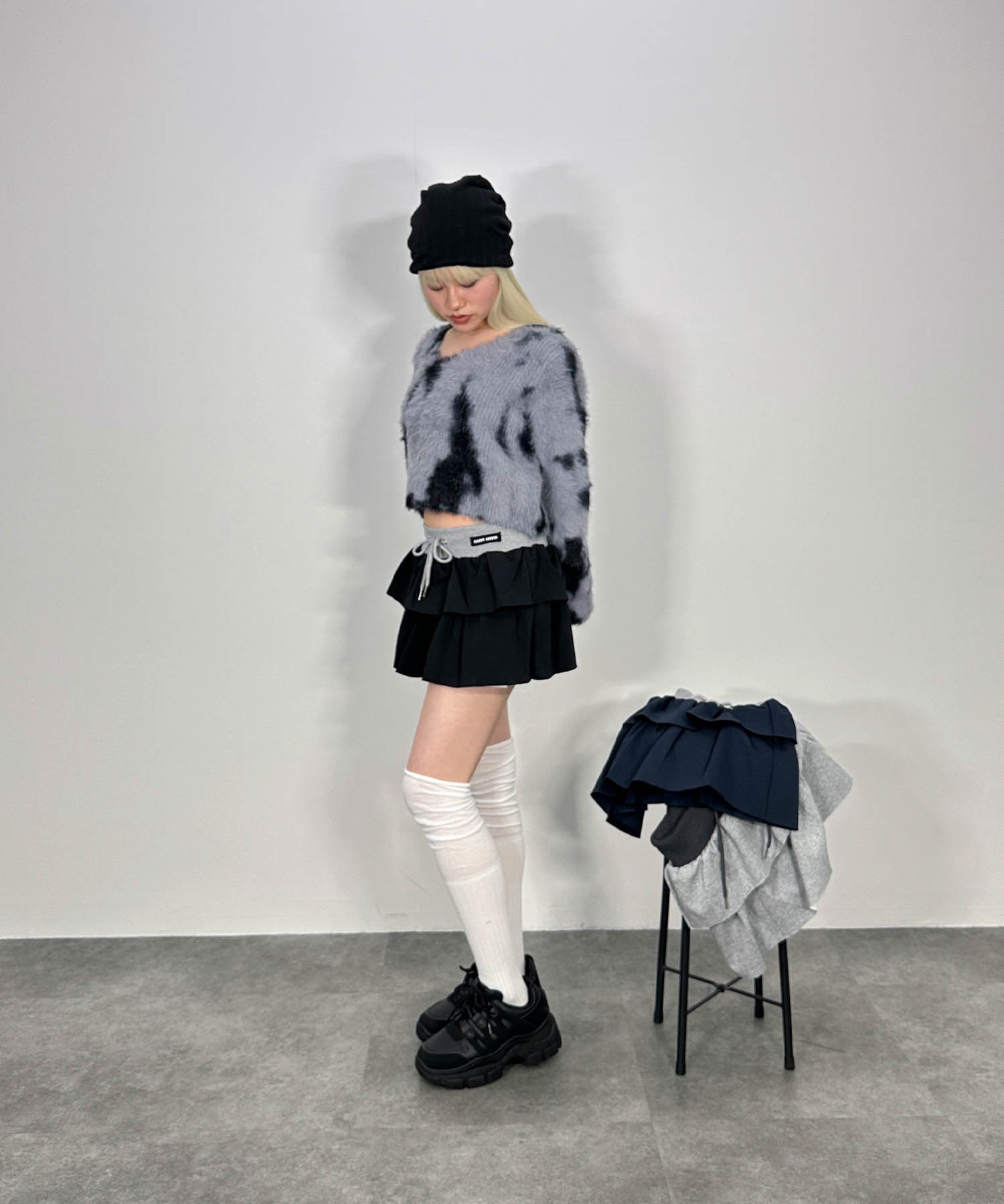 バイカラーフリルスウェットミニスカート