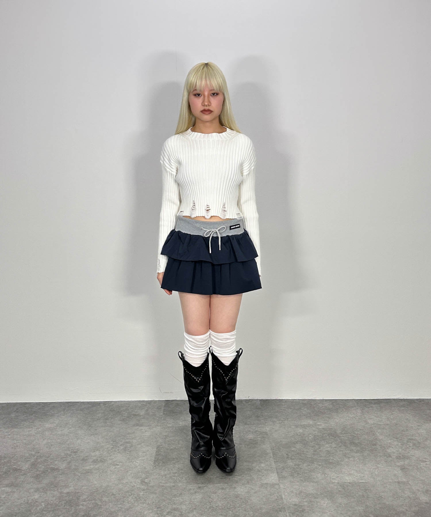 バイカラーフリルスウェットミニスカート