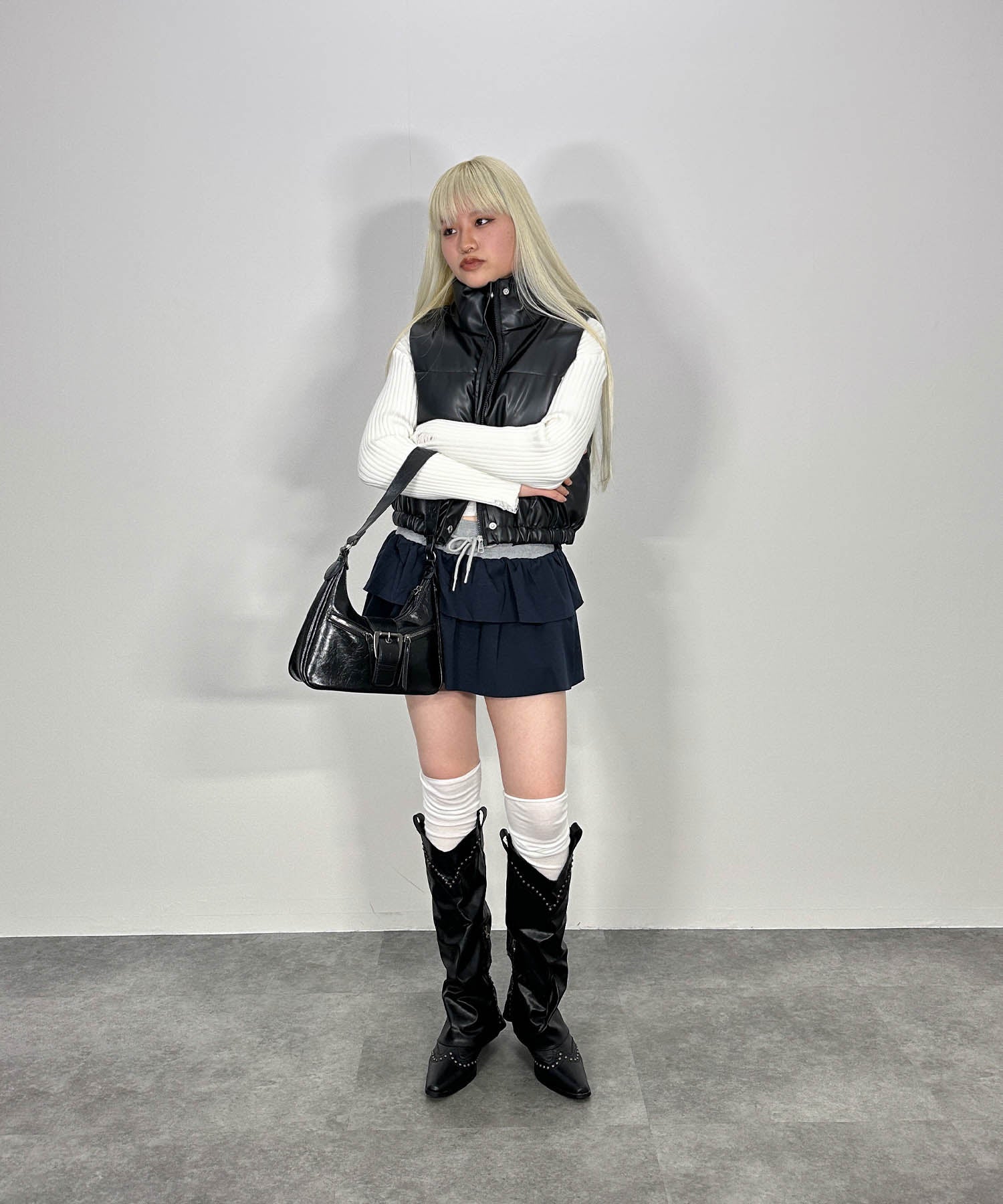 バイカラーフリルスウェットミニスカート