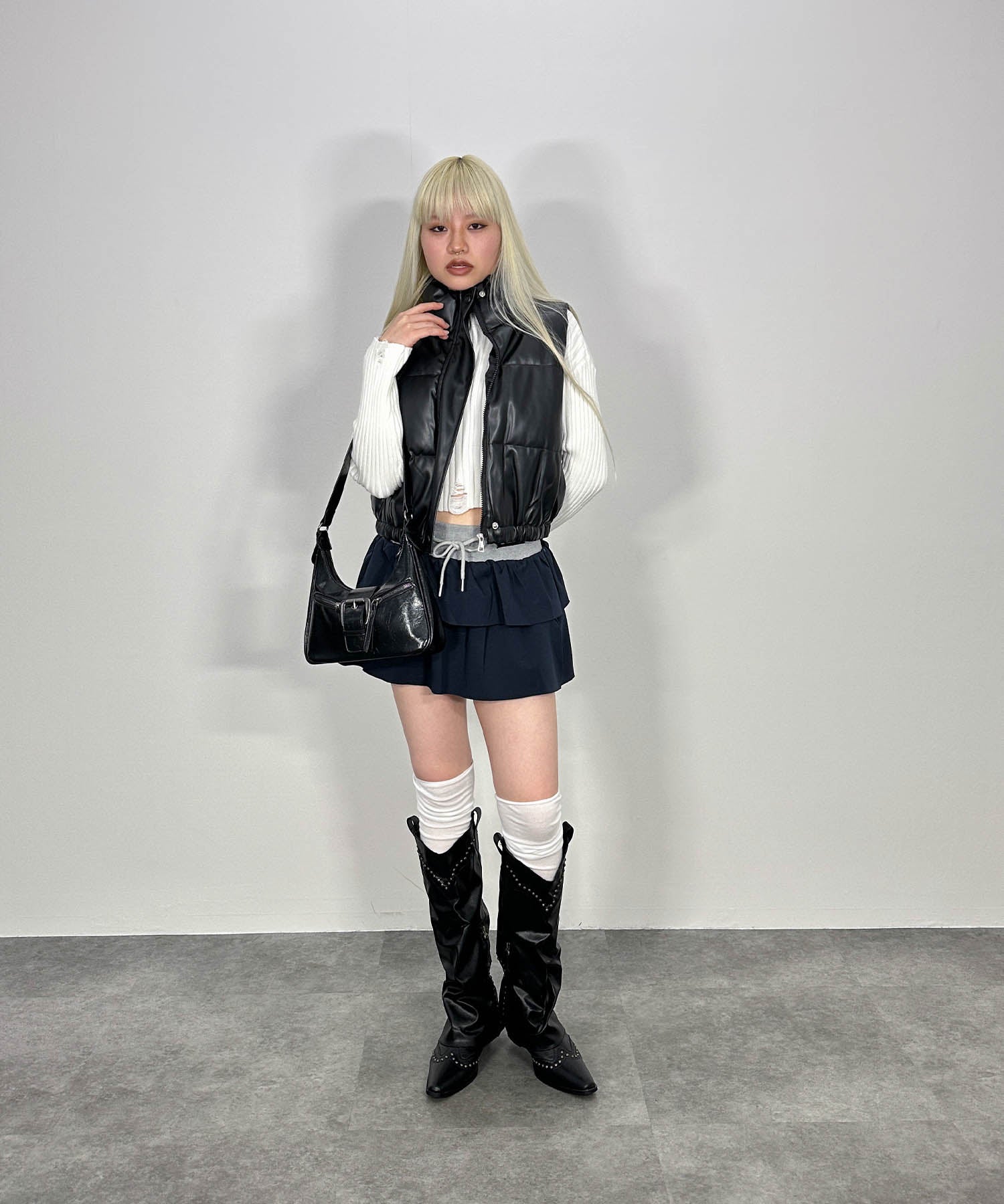 バイカラーフリルスウェットミニスカート