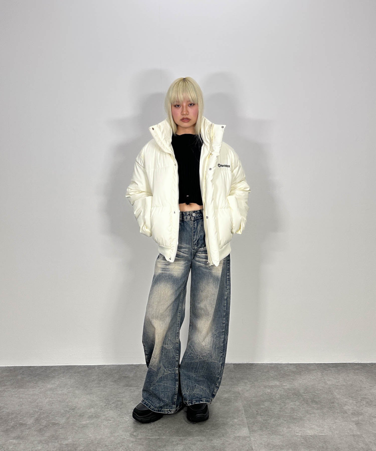 PUレザーコットンダウンジャケット