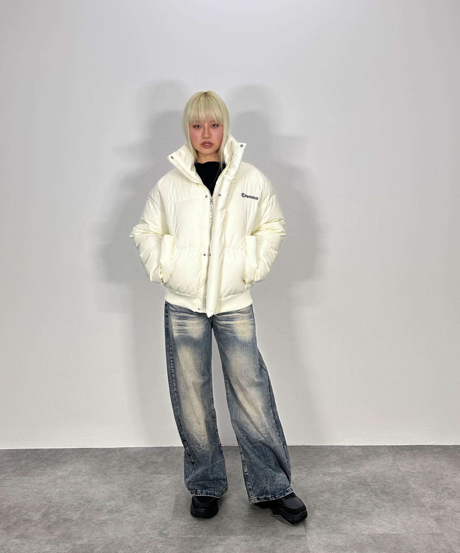 PUレザーコットンダウンジャケット