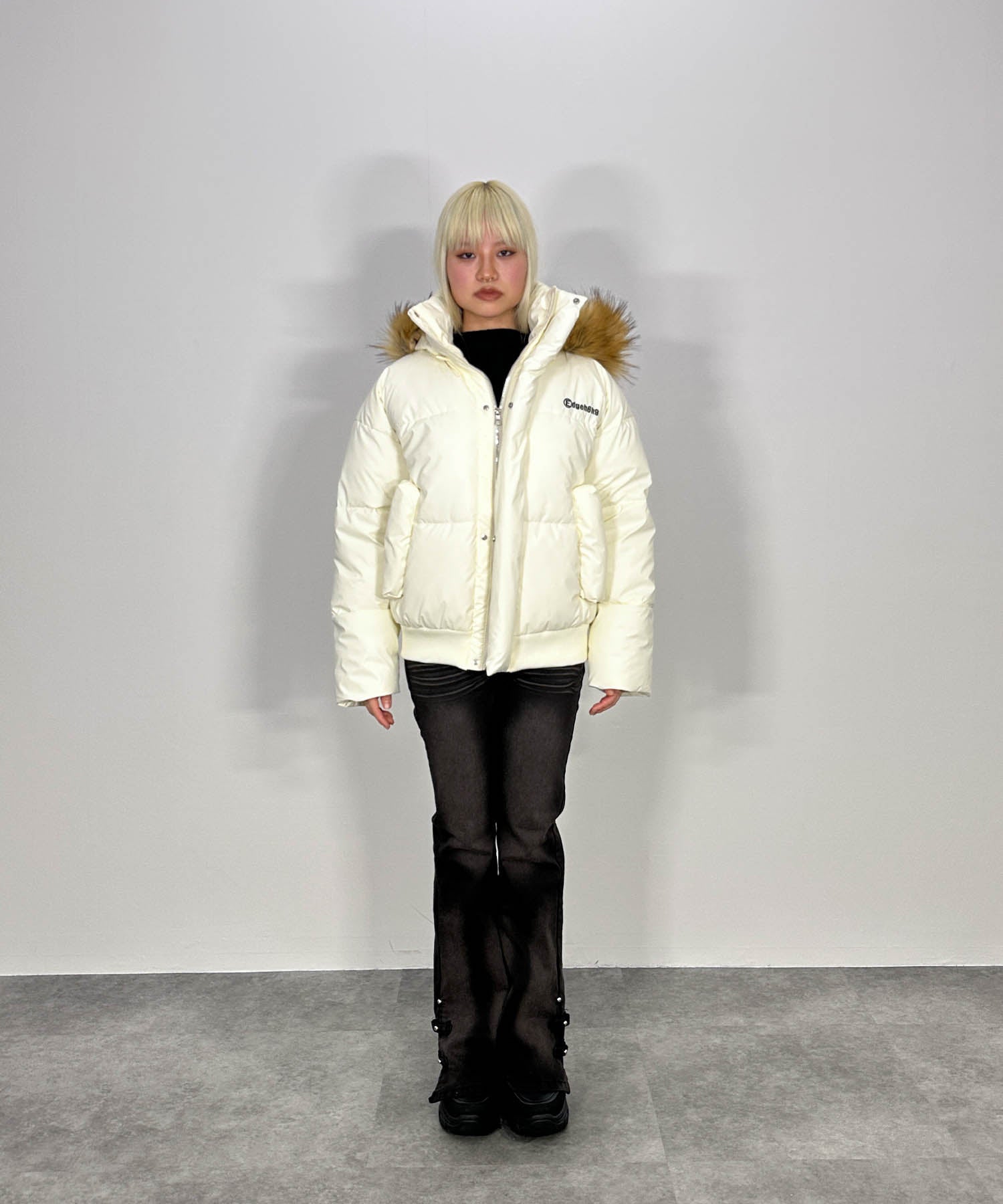 PUレザーコットンダウンジャケット