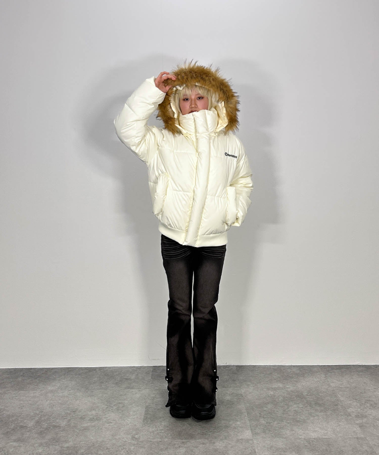 PUレザーコットンダウンジャケット