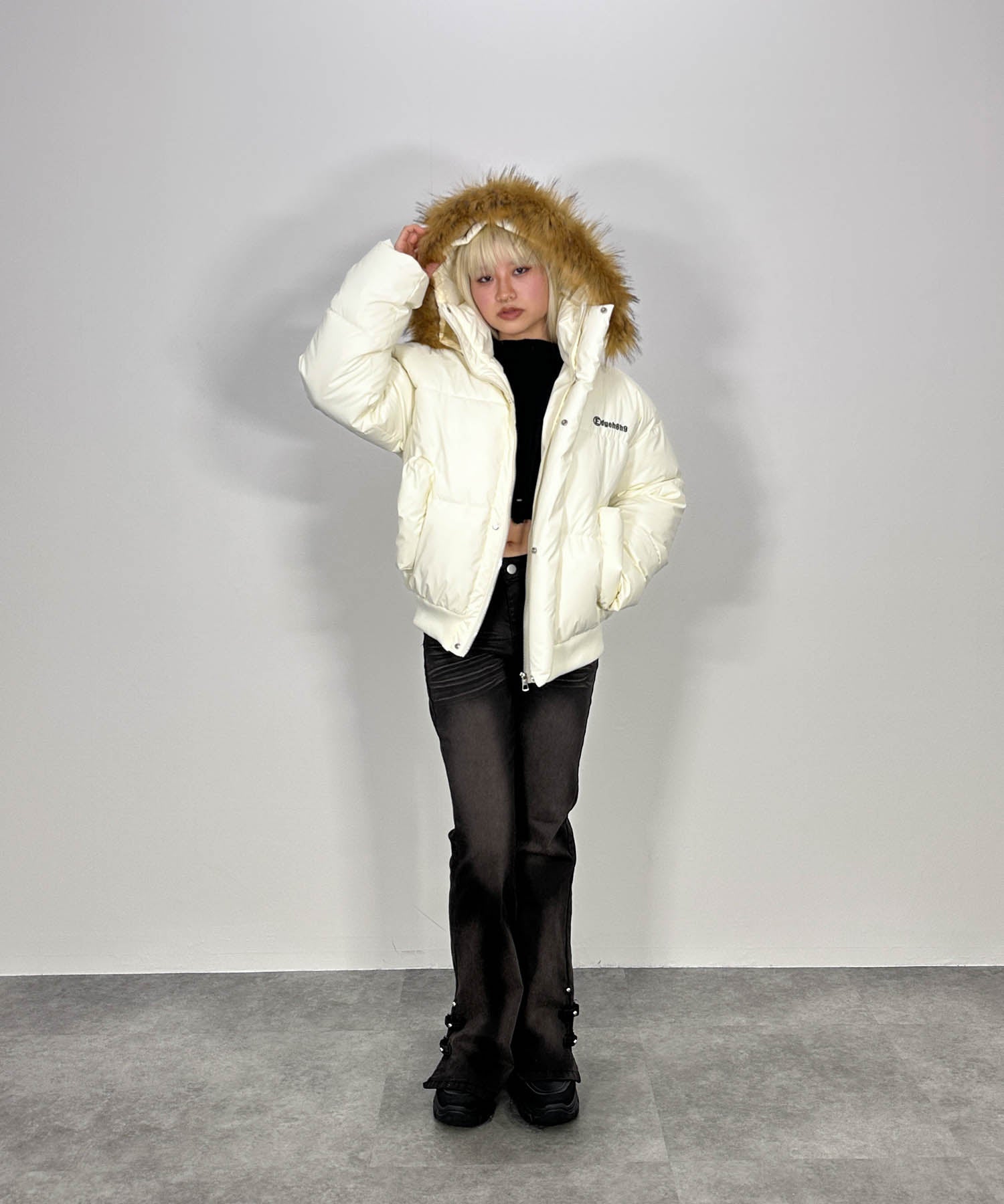 PUレザーコットンダウンジャケット