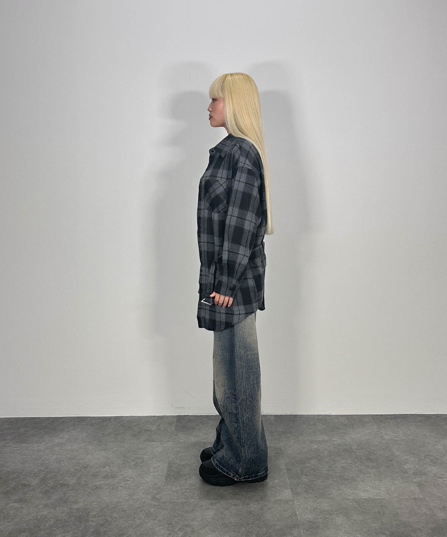 ベルトチェックシャツ