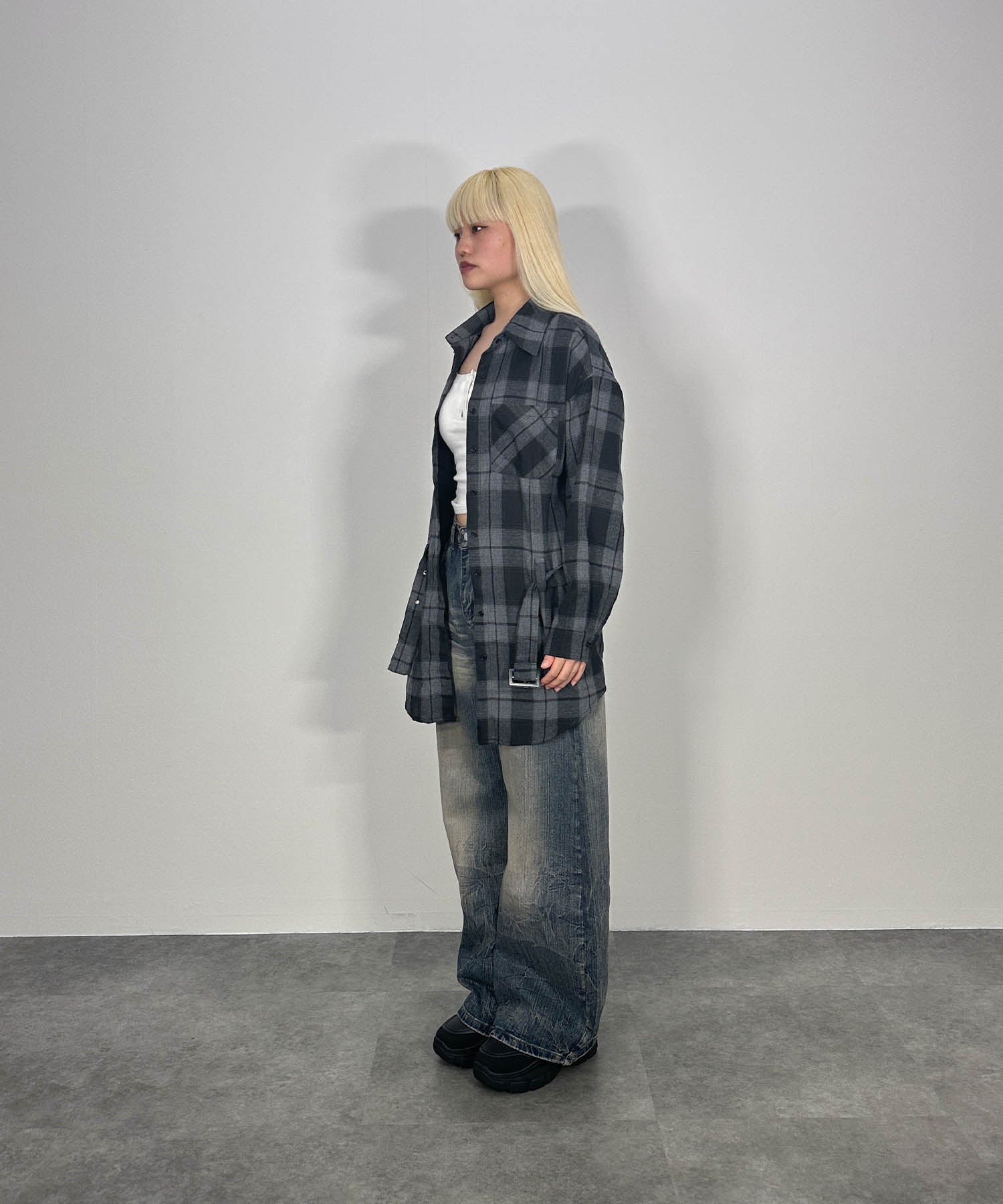 ベルトチェックシャツ