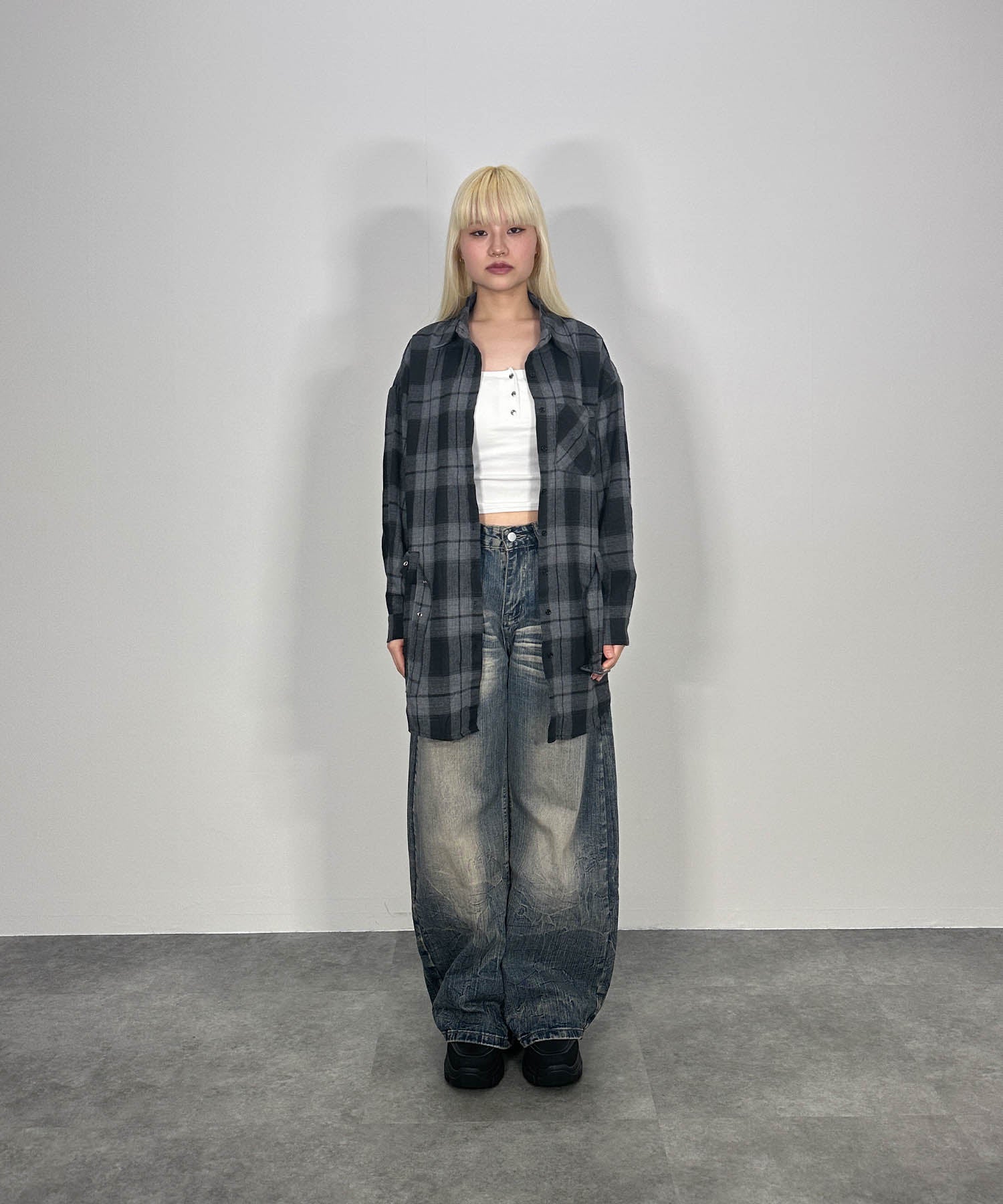 ベルトチェックシャツ