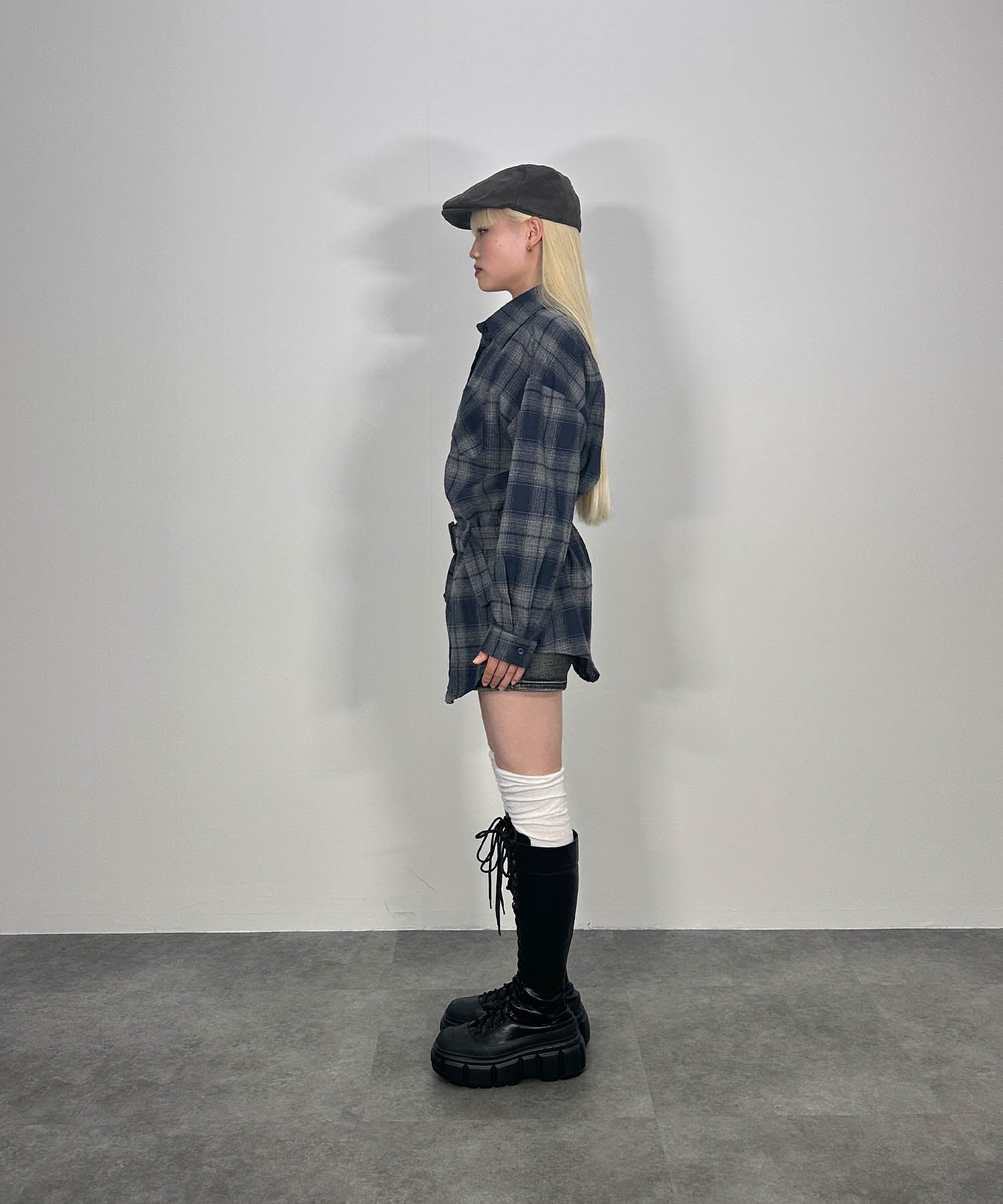 ベルトチェックシャツ