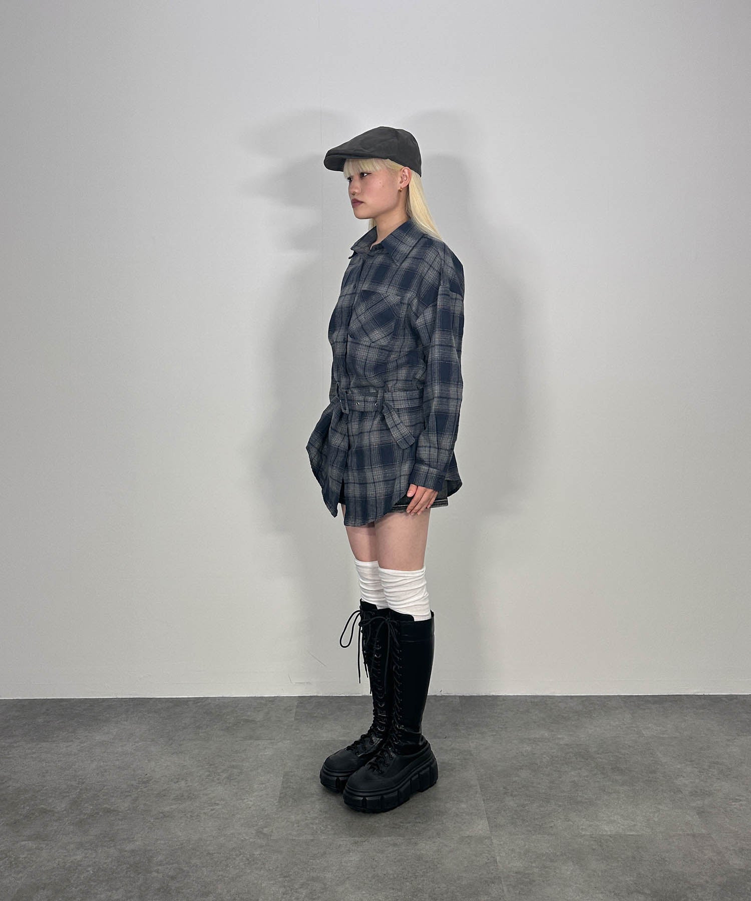 ベルトチェックシャツ