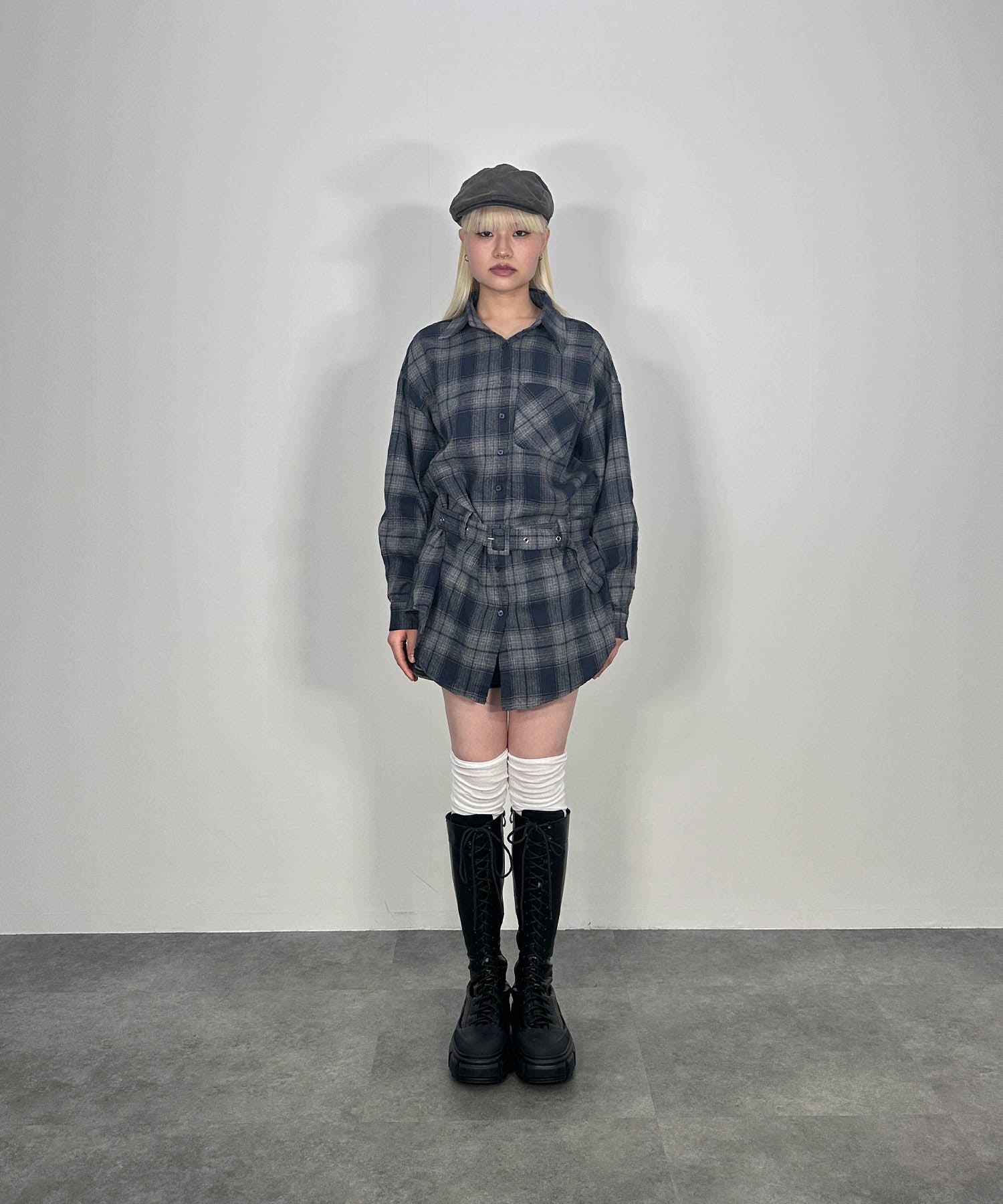 ベルトチェックシャツ