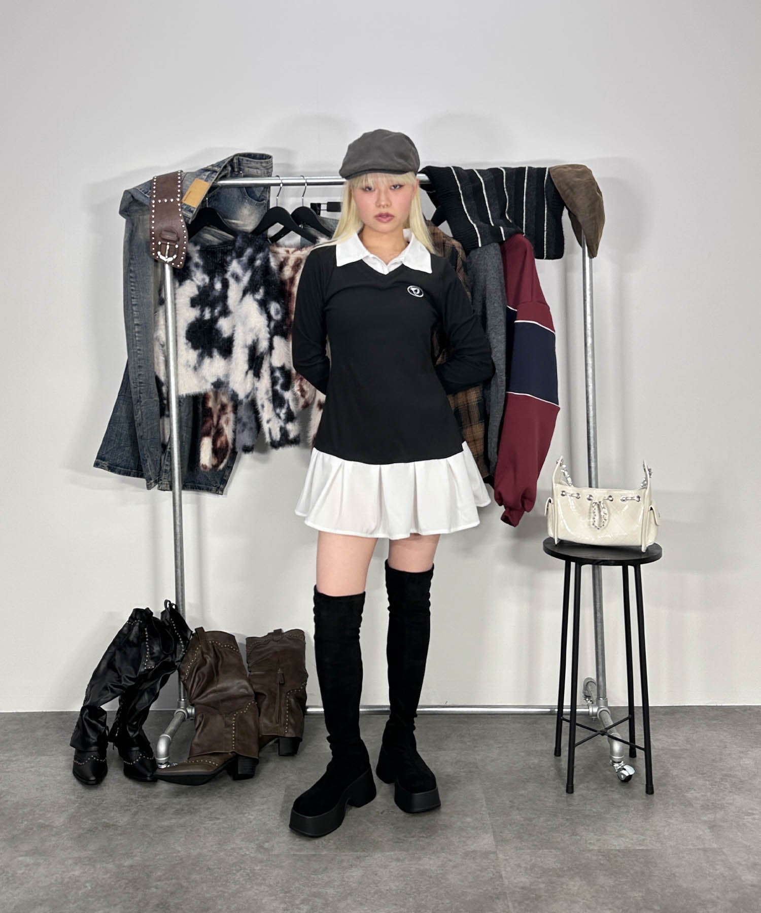 レイヤード風プリーツワンピース