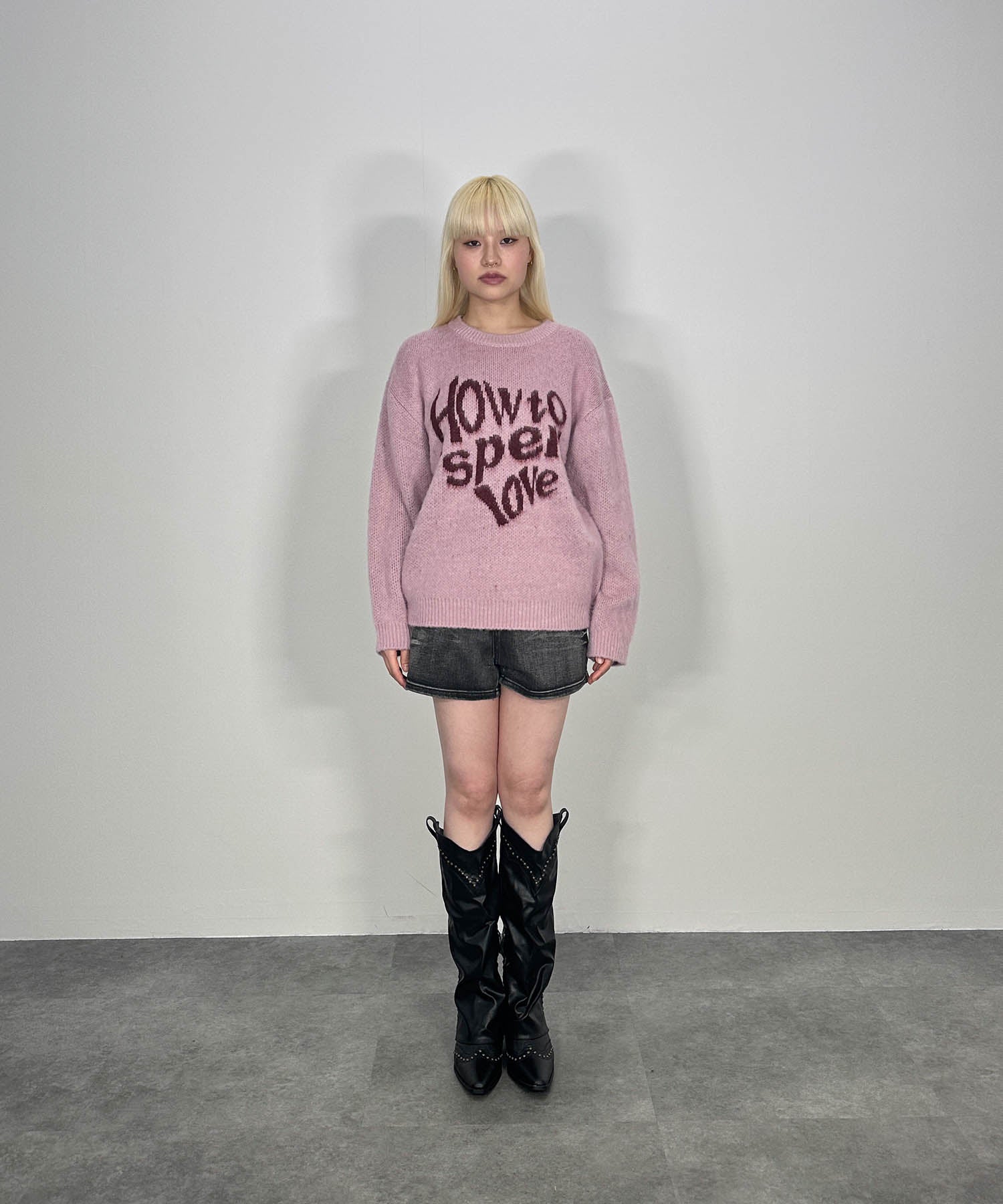 ハートレタリングニット