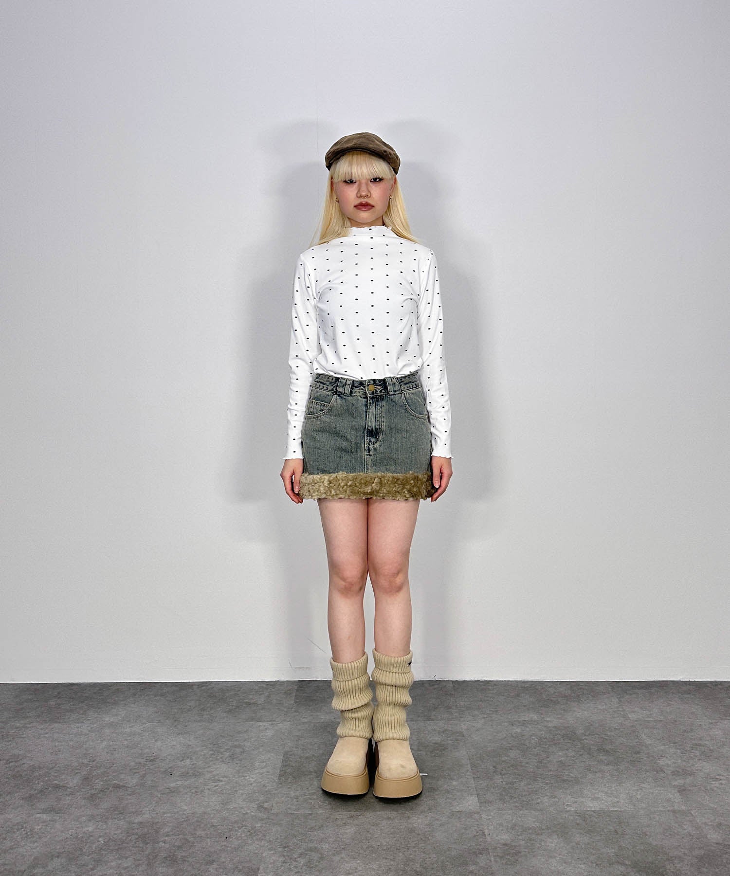 プードルデニムミニスカート