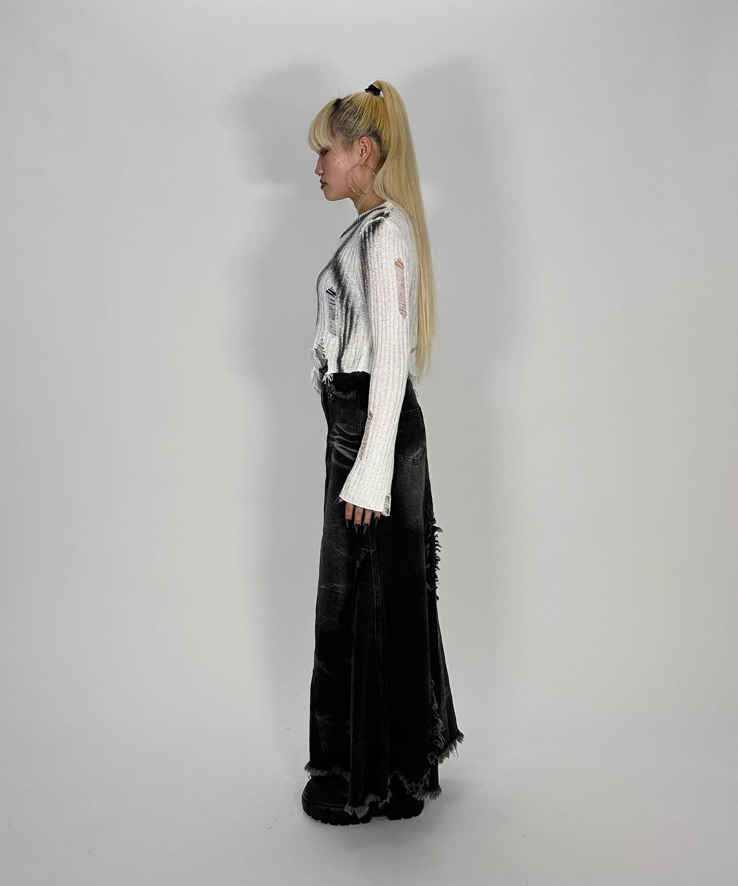 フリンジデニムロングスカート