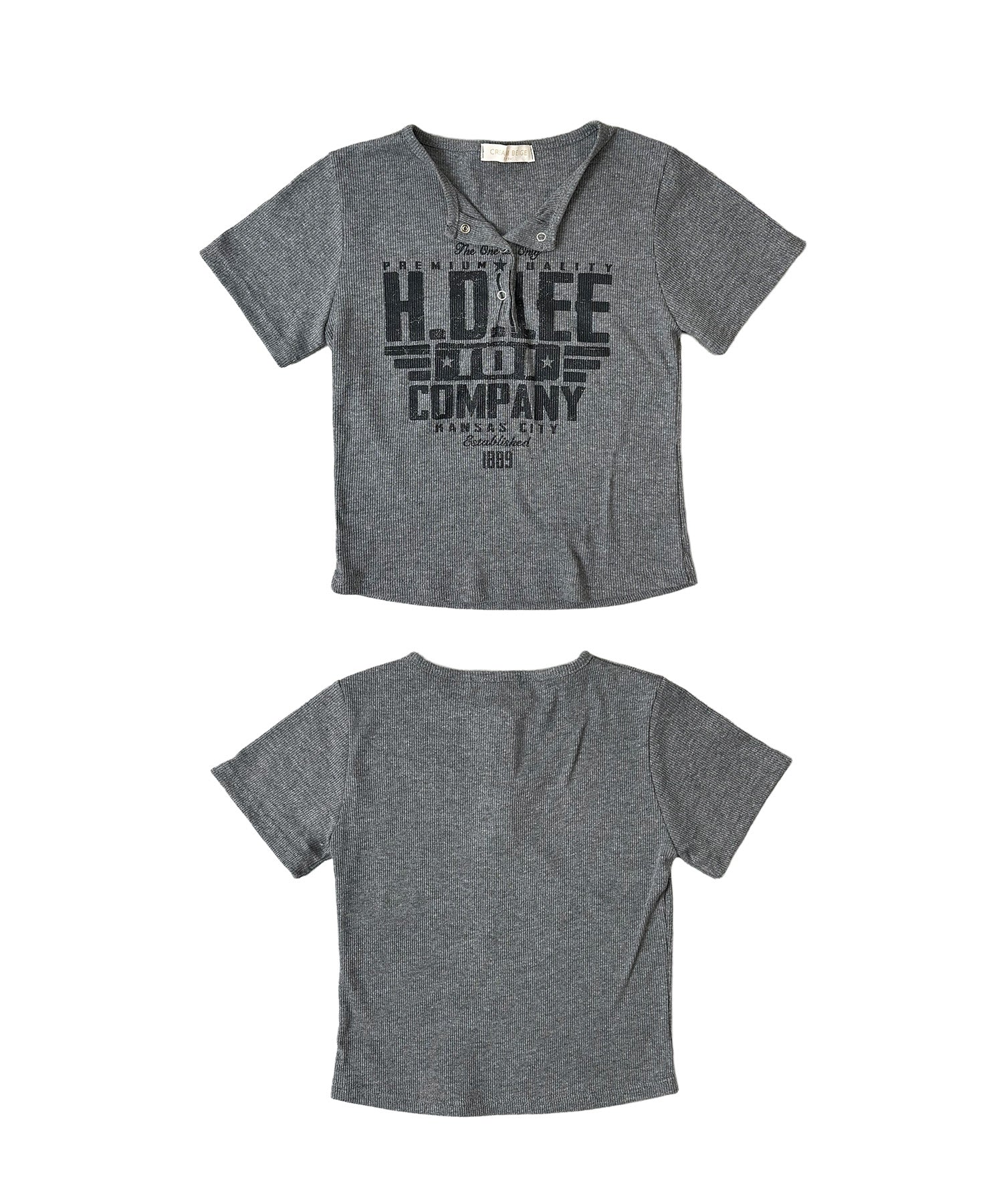 ヘンリーネックロゴプリントTシャツ