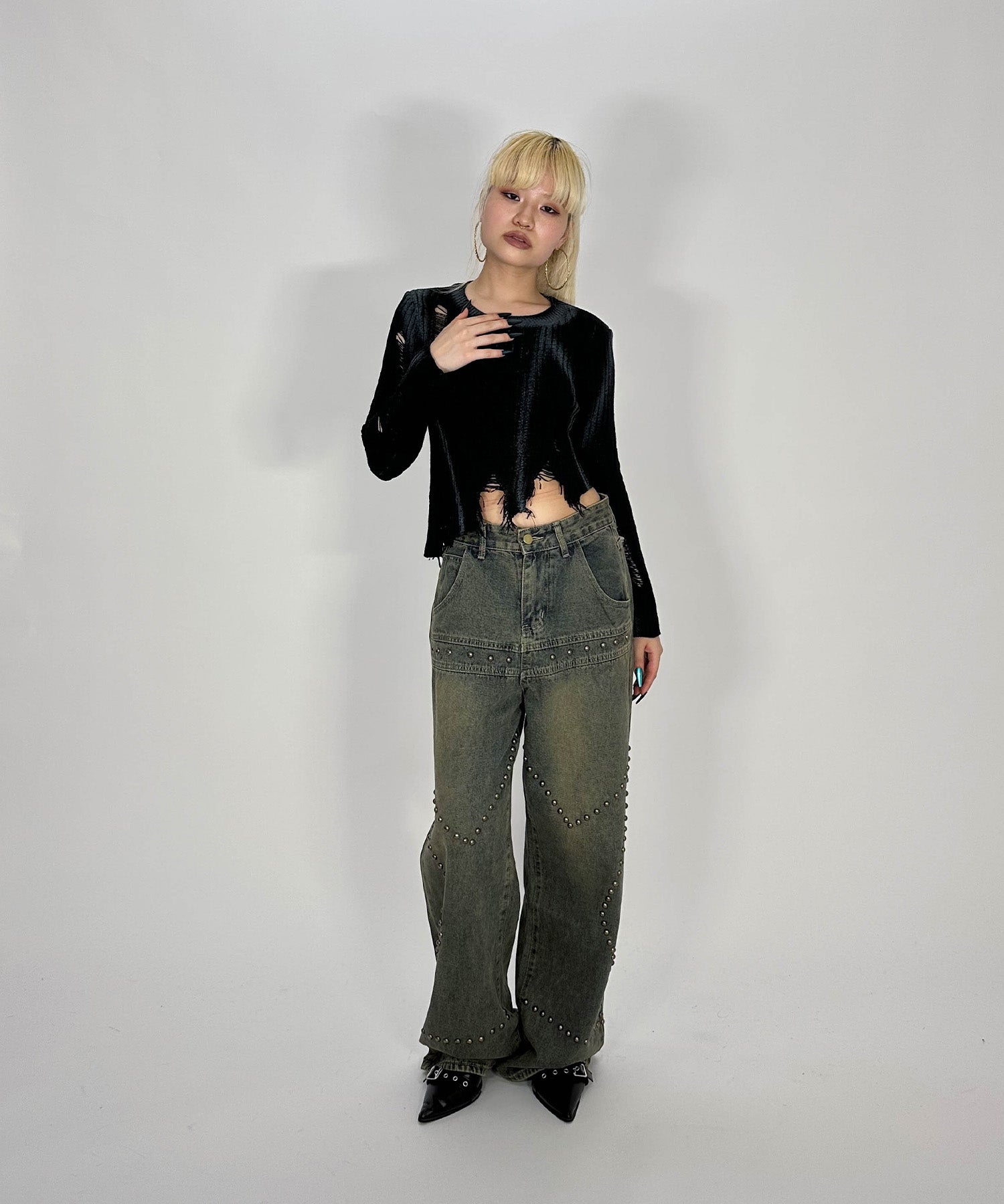 アシンメトリーダメージニット