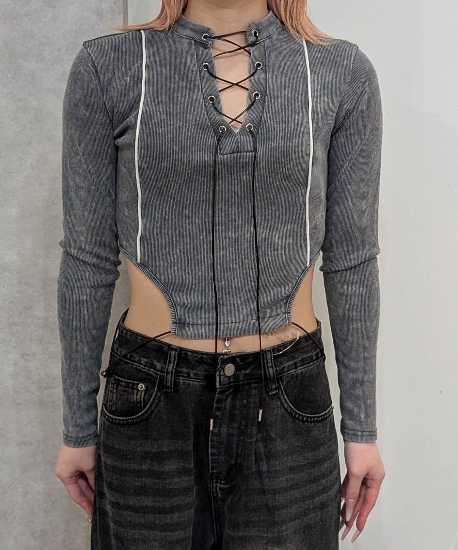 ウォッシュドレースアップトップス