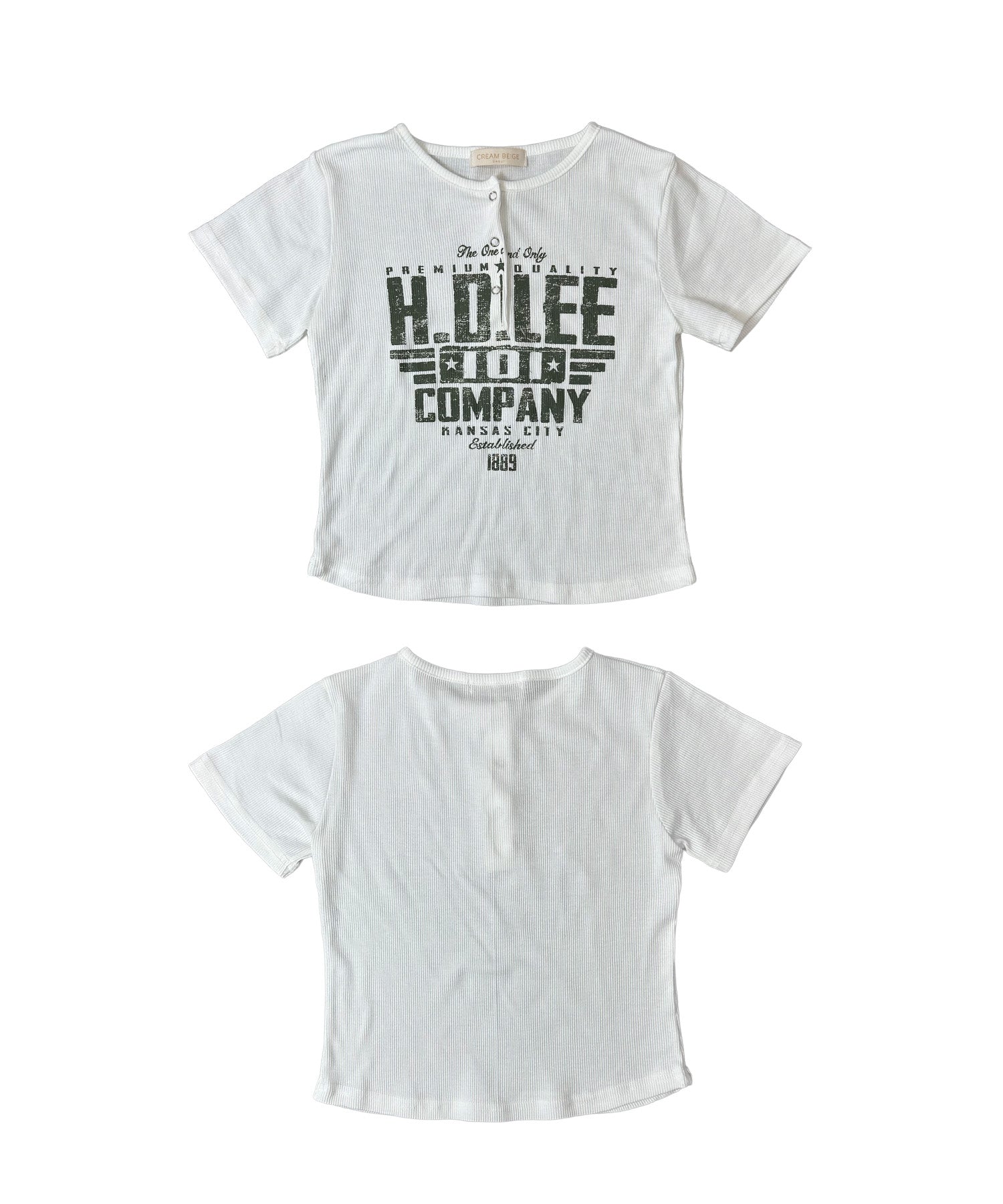 ヘンリーネックロゴプリントTシャツ
