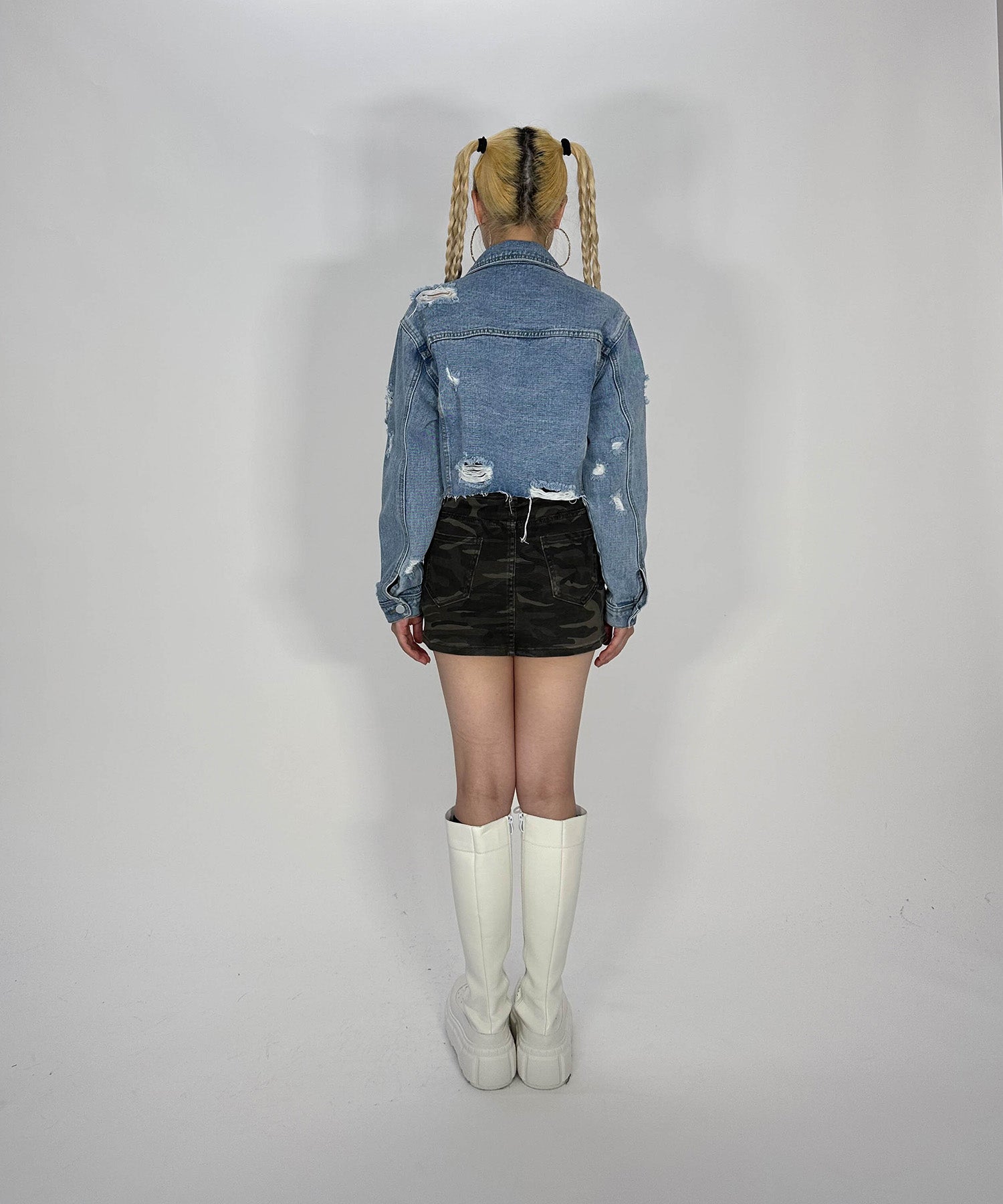 クロップドダメージデニムジャケット