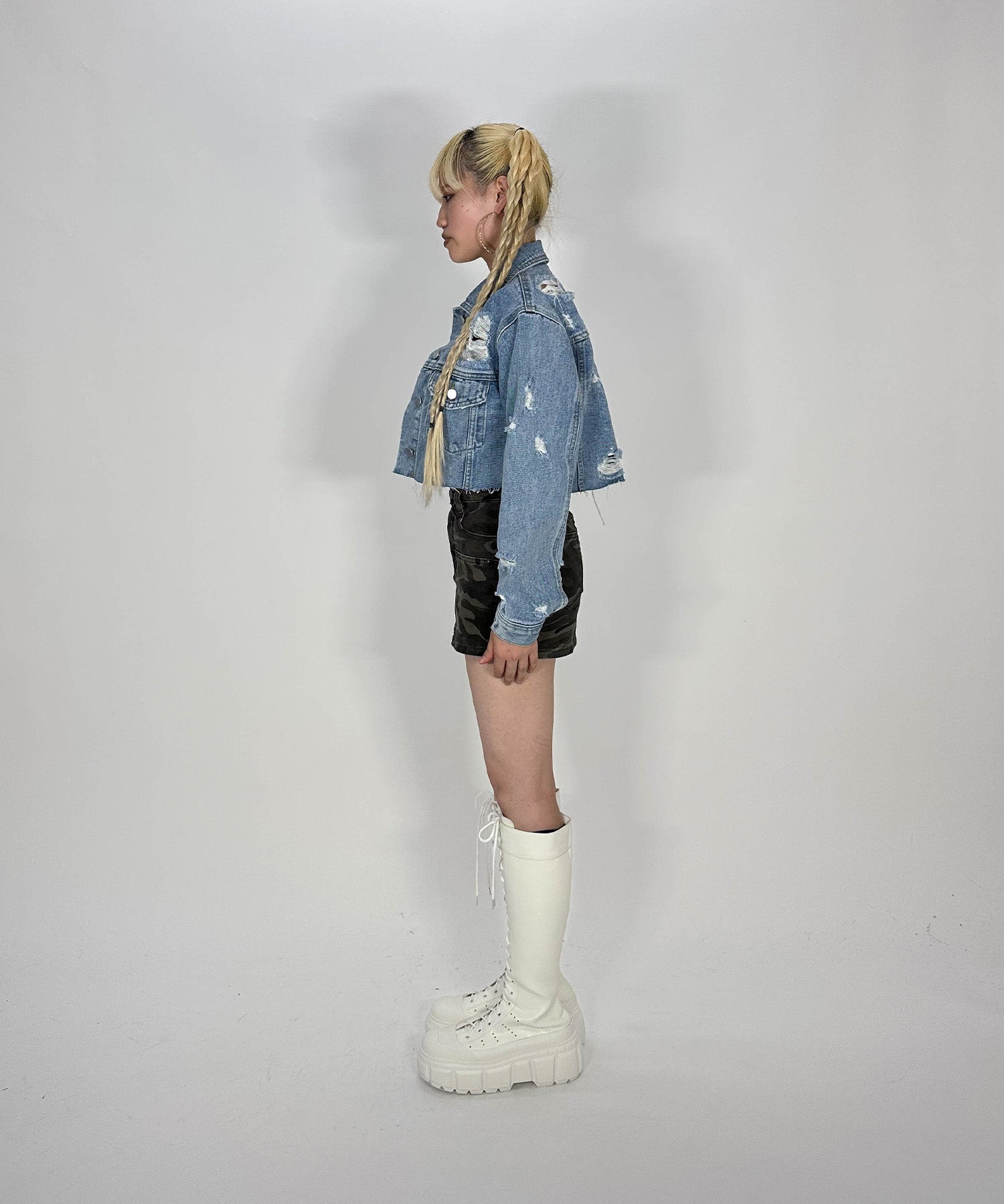 クロップドダメージデニムジャケット