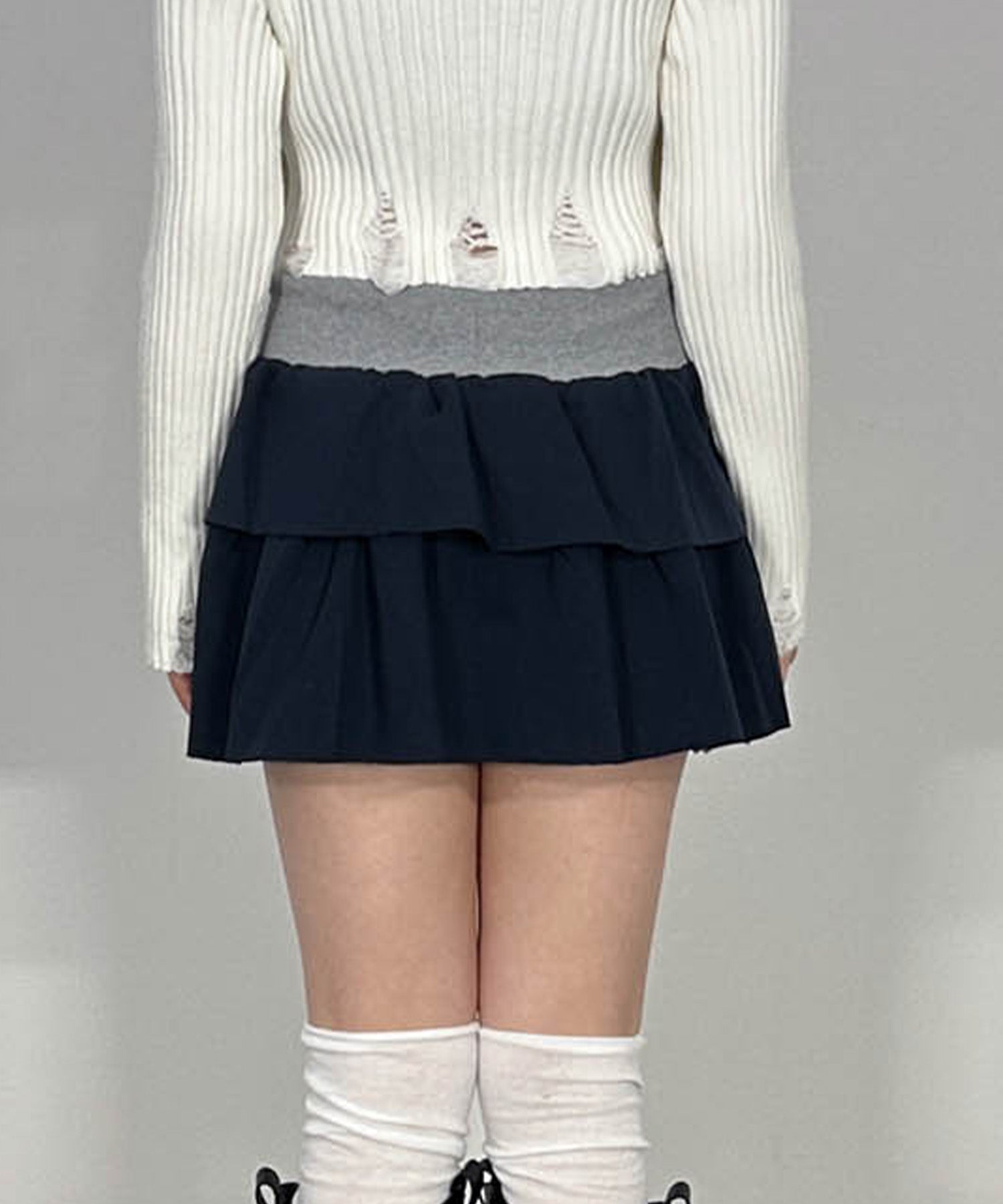バイカラーフリルスウェットミニスカート