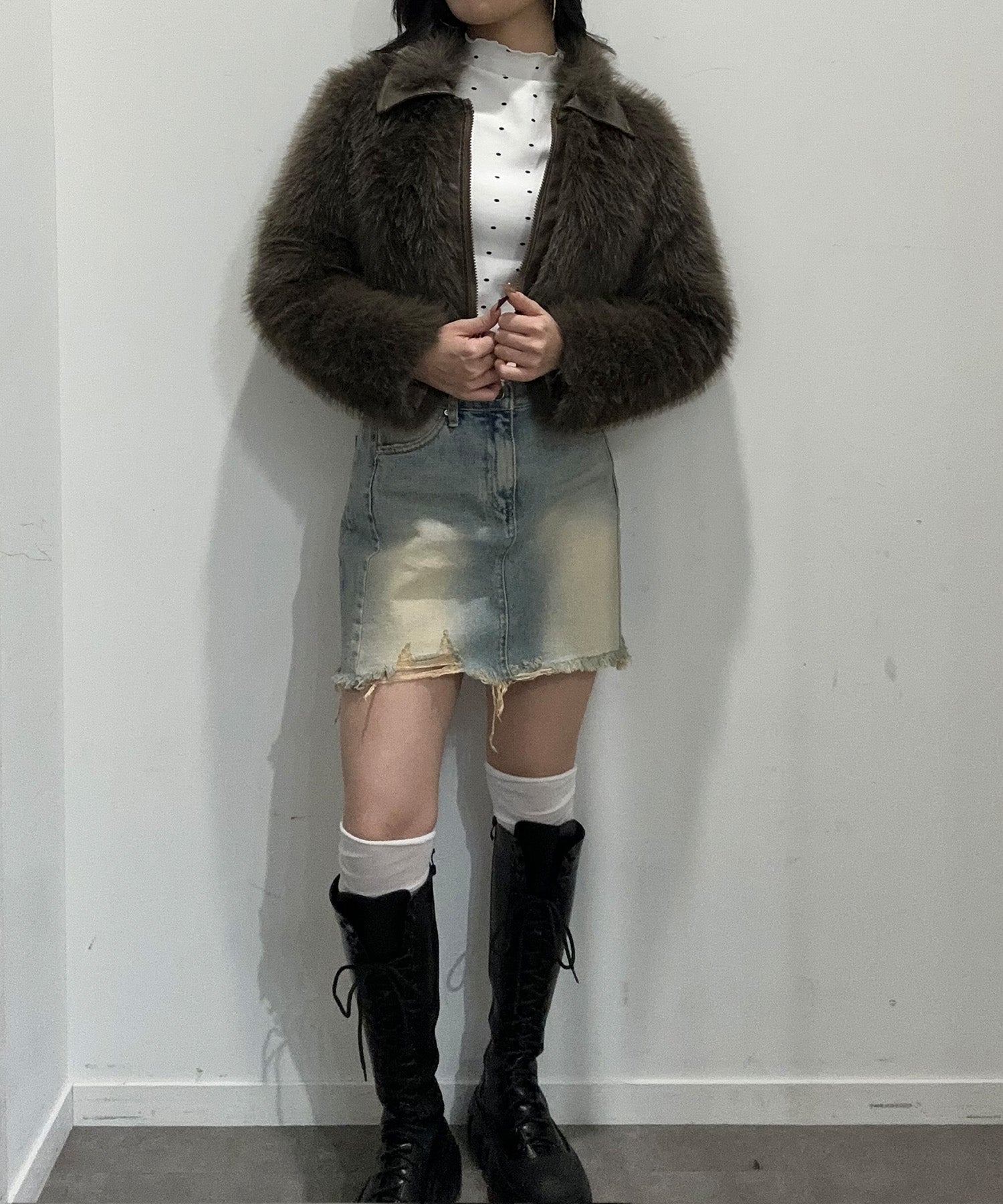 襟レザーファーショートジャケット