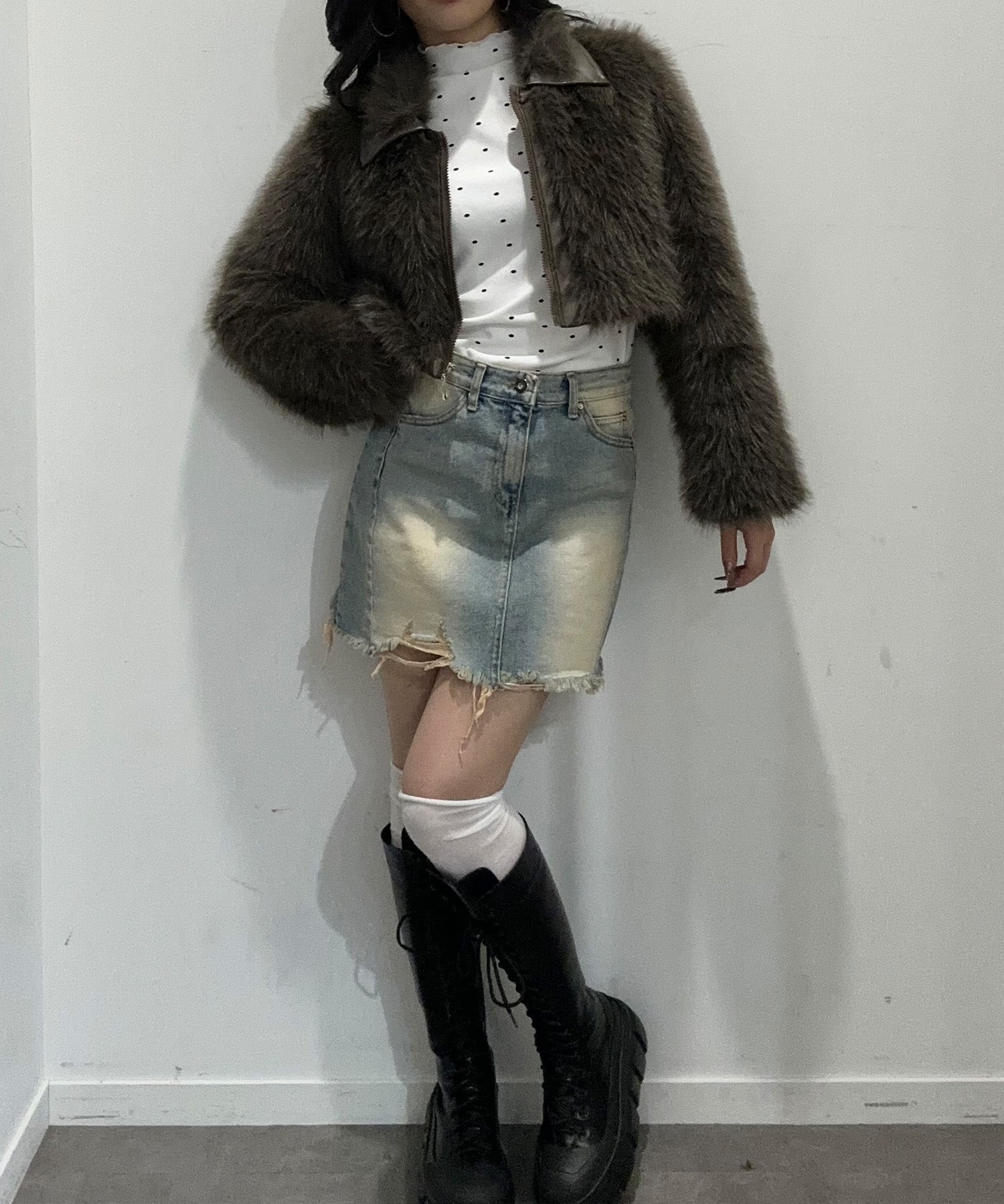 襟レザーファーショートジャケット