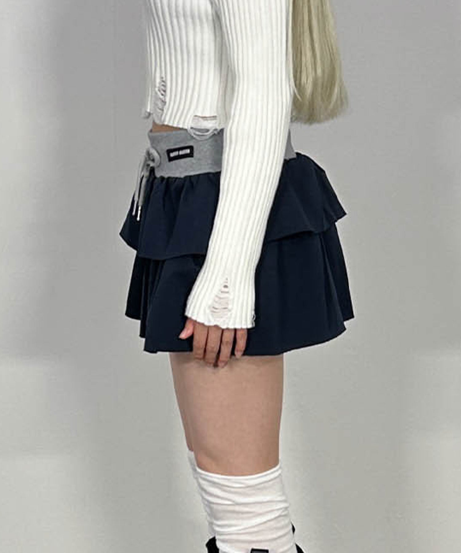 バイカラーフリルスウェットミニスカート