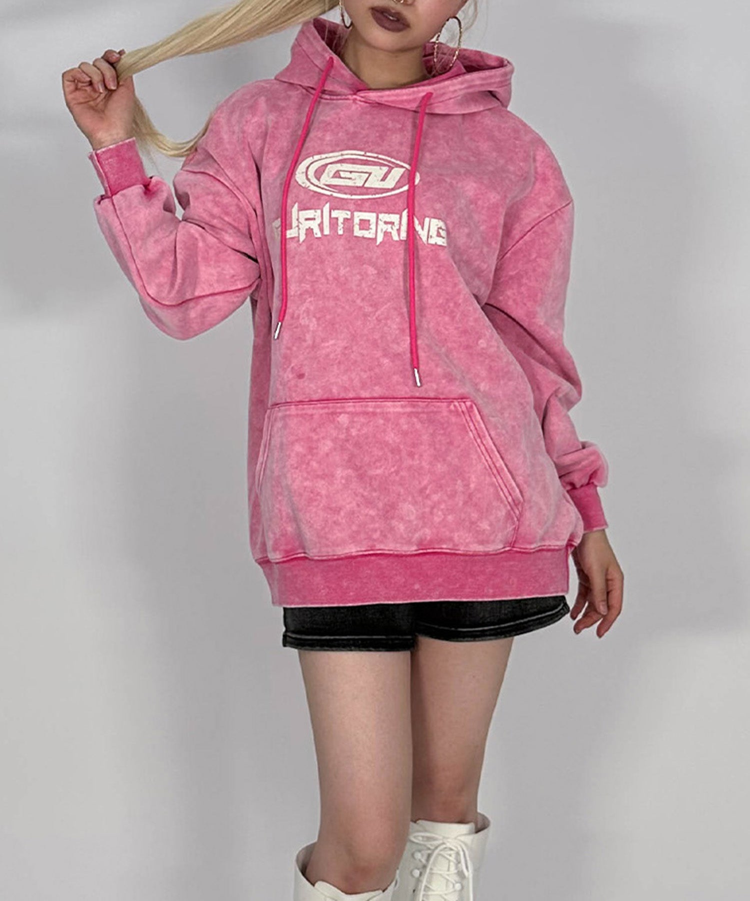 オーバーサイズロゴフードパーカー