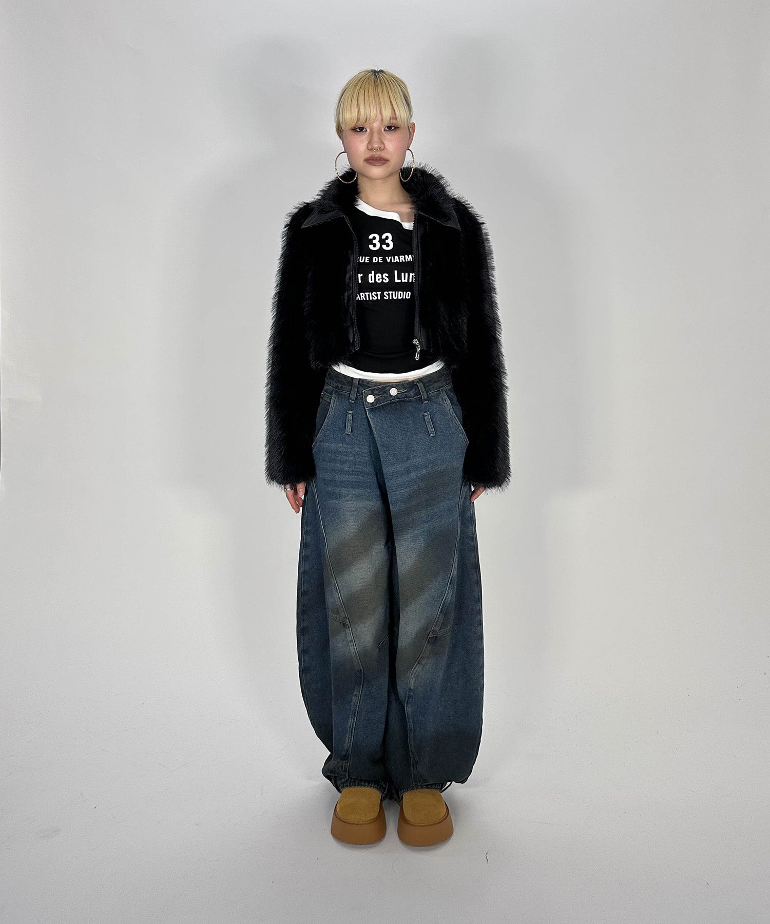 襟レザーファーショートジャケット