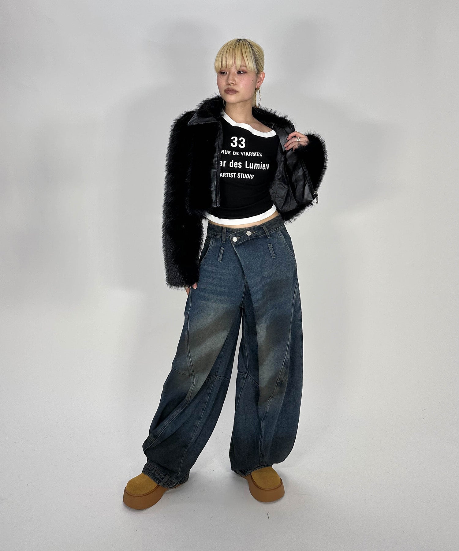 襟レザーファーショートジャケット