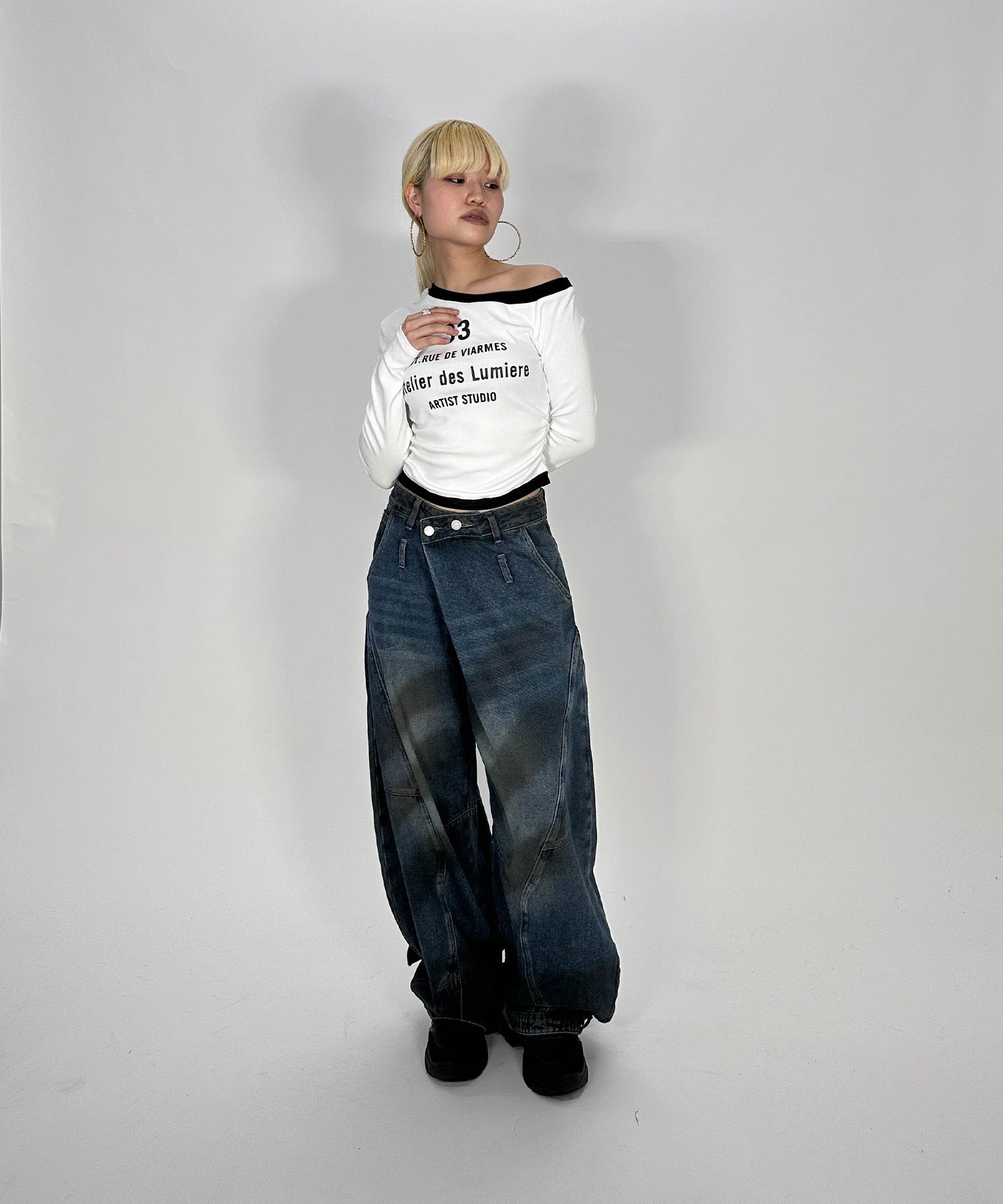 ダブルウエストバルーンデニム