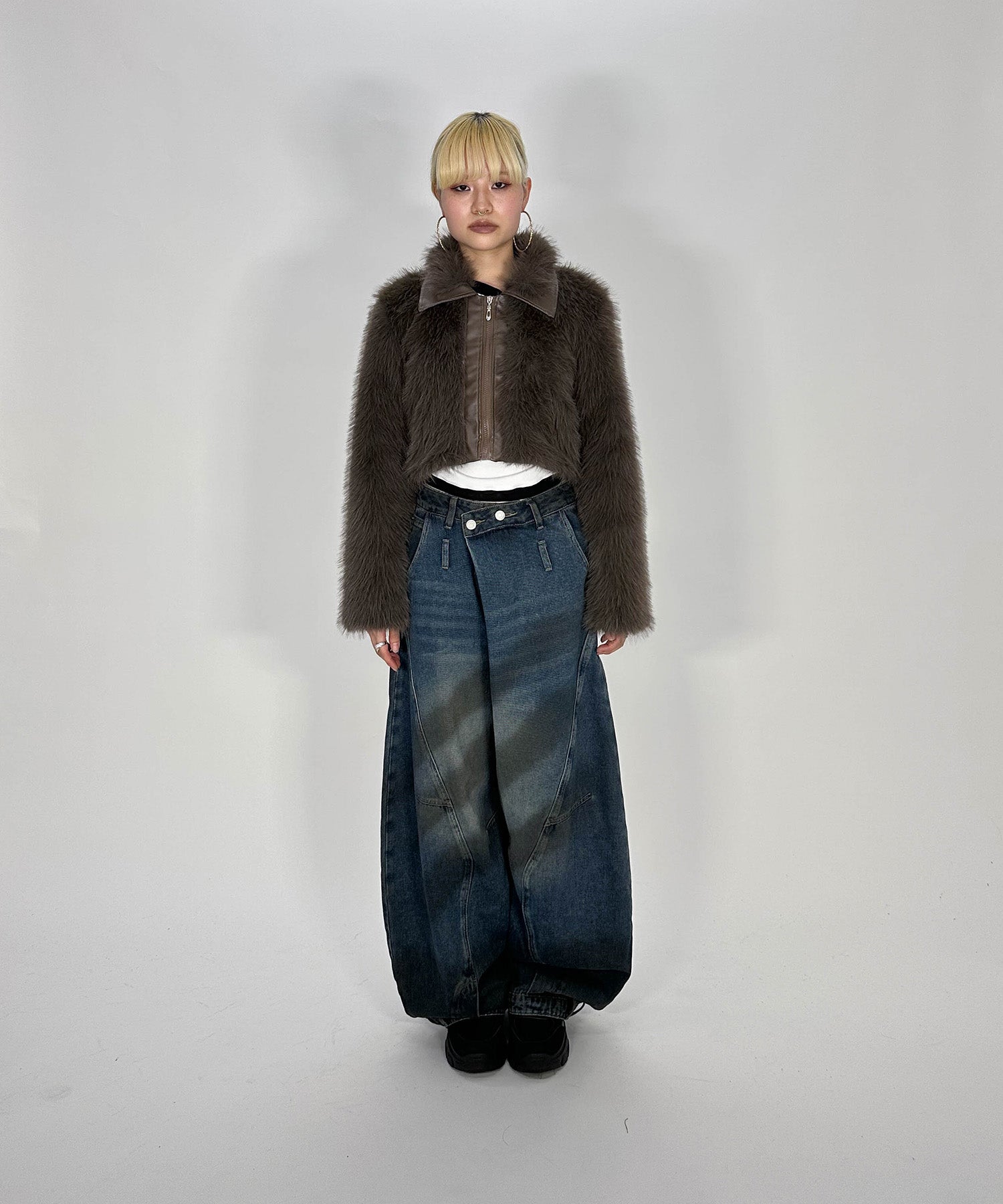 襟レザーファーショートジャケット